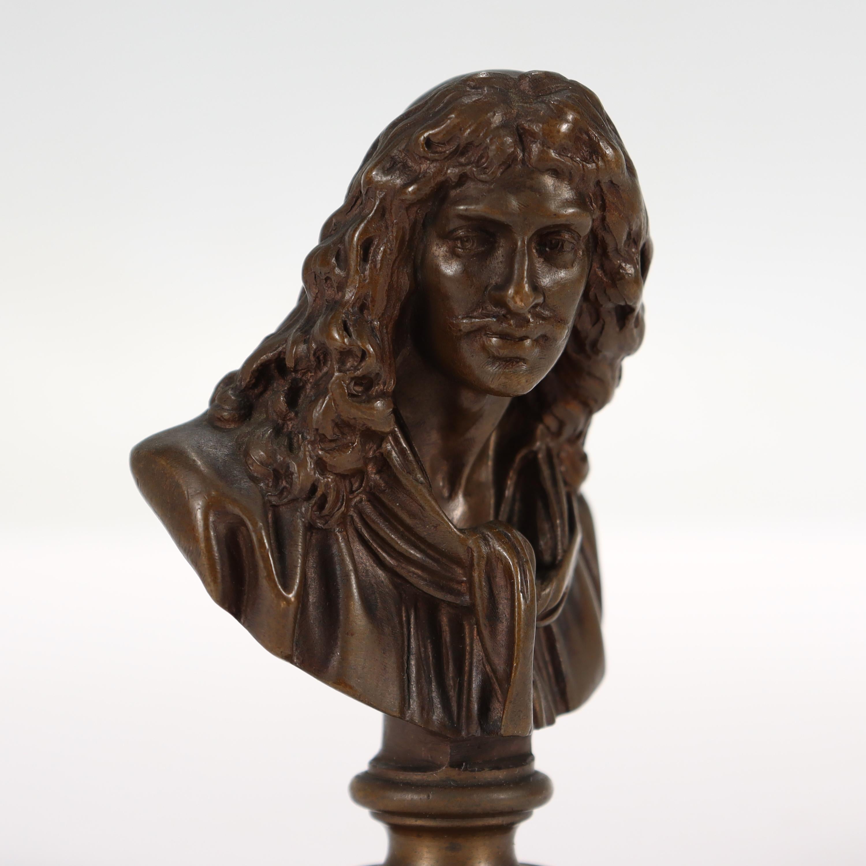 Antique Miniature Barbedienne Bronze Bust of Molière After Houdon For Sale 2