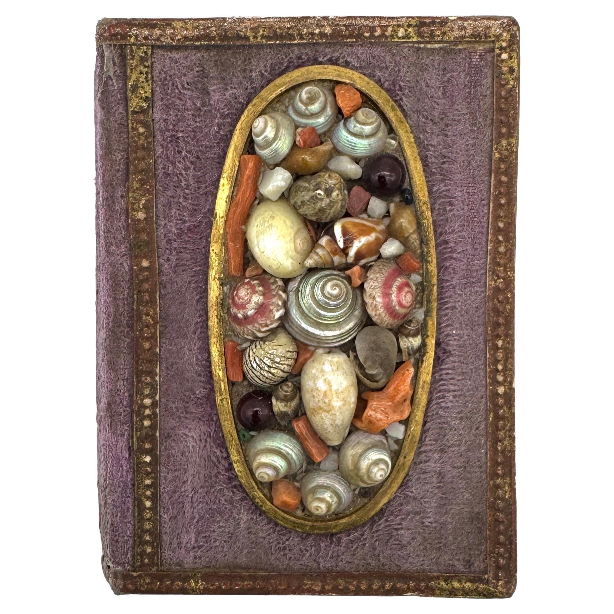 Antique Miniature Box in the shape of a Little Book with Mirror Seaside Souvenir For Sale
