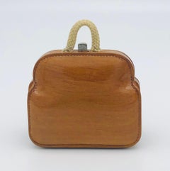 Antiguo Bolso Viajero Miniatura Boj Bolsa Hierro Seda Algodón