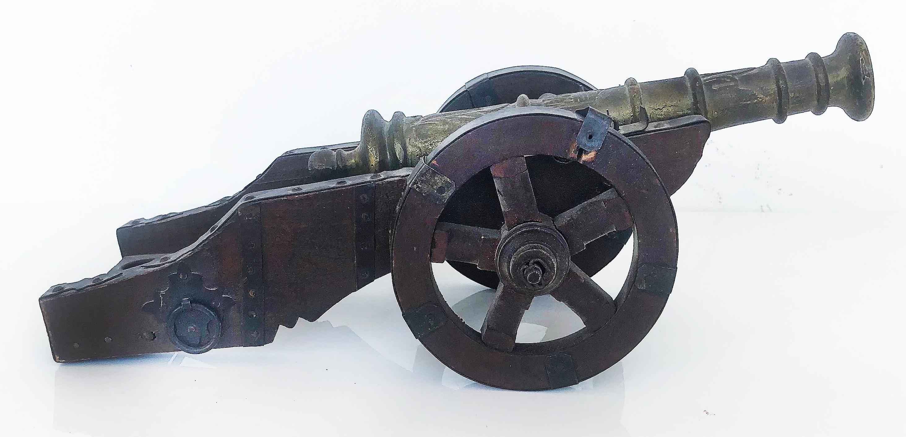 Antique Miniature Bronze Cannon on Cariage with Wood & Metal In Good Condition In Miami, FL