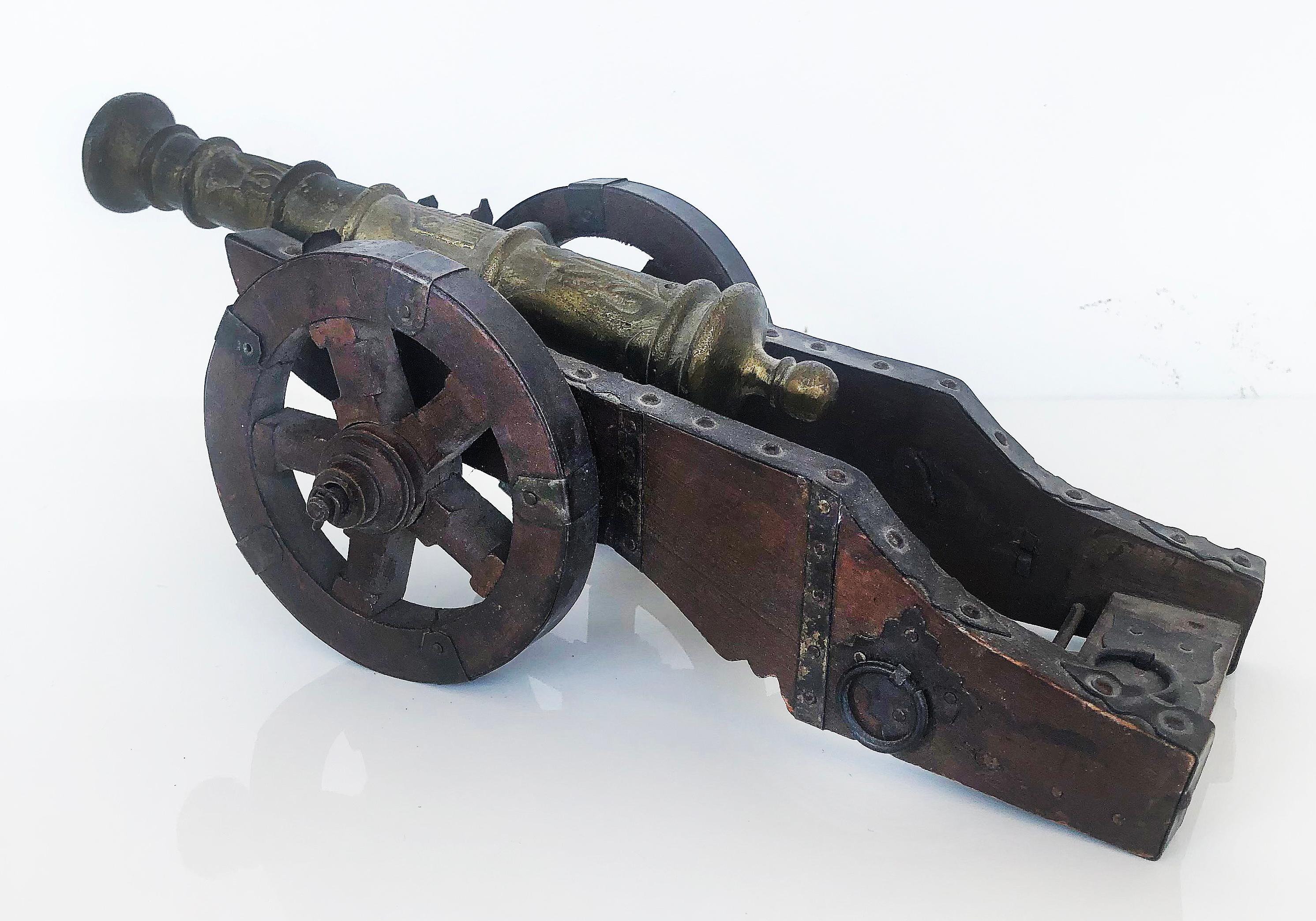 Antique Miniature Bronze Cannon on Cariage with Wood & Metal 1