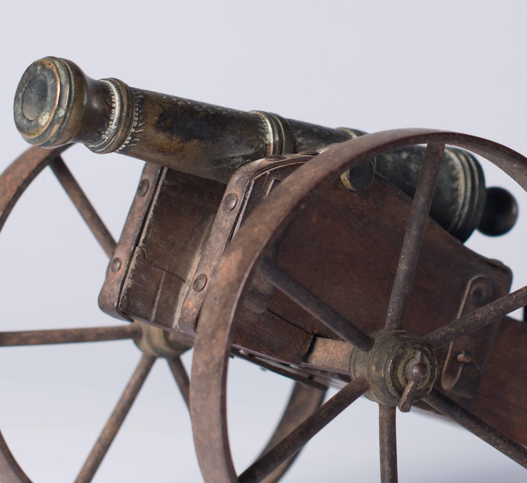 Antique Miniature Bronze Canon Carriage, 19th Century For Sale 1