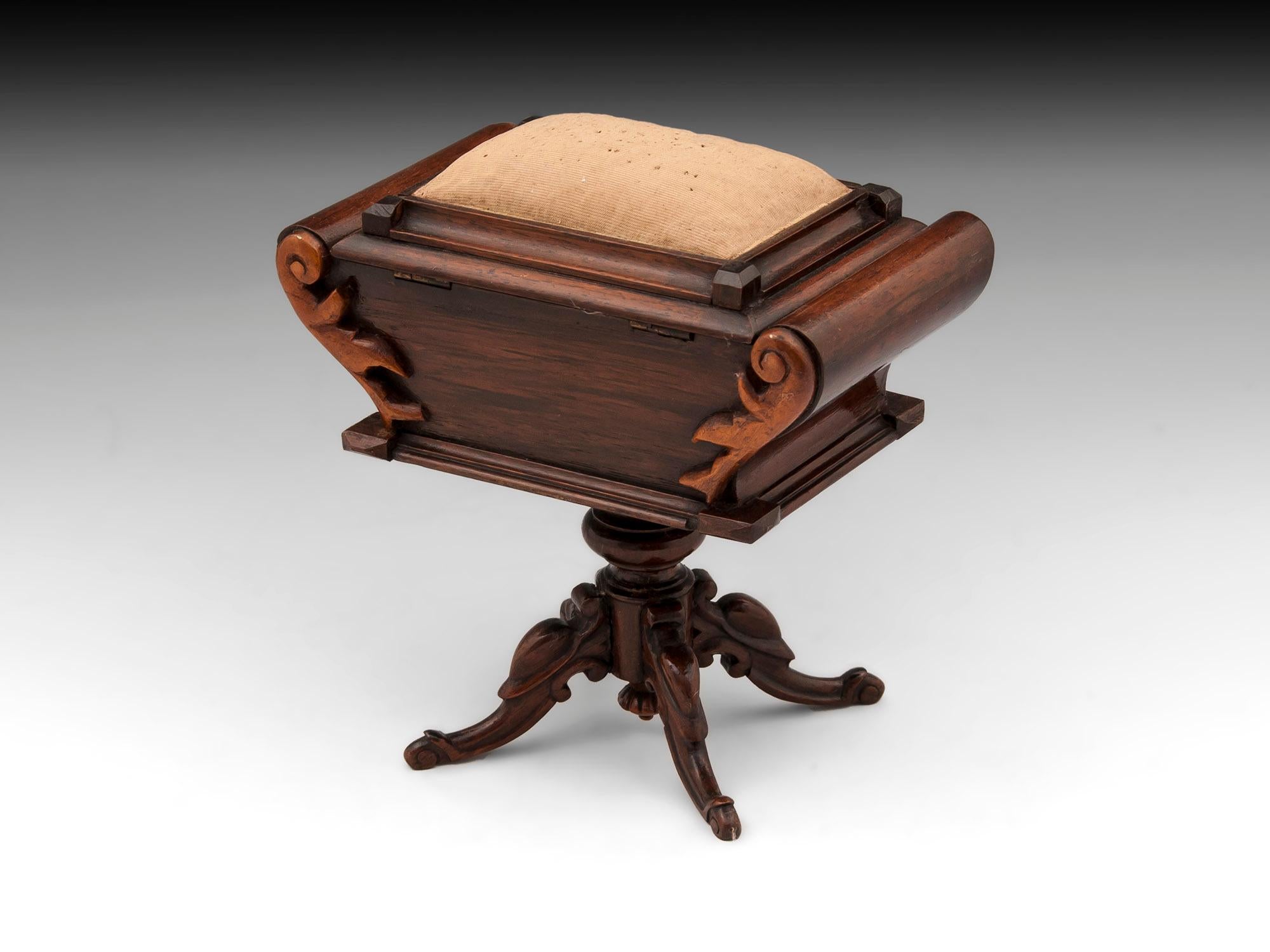 Antique Miniature Carved Mahogany Sewing Table Box In Good Condition In Northampton, United Kingdom