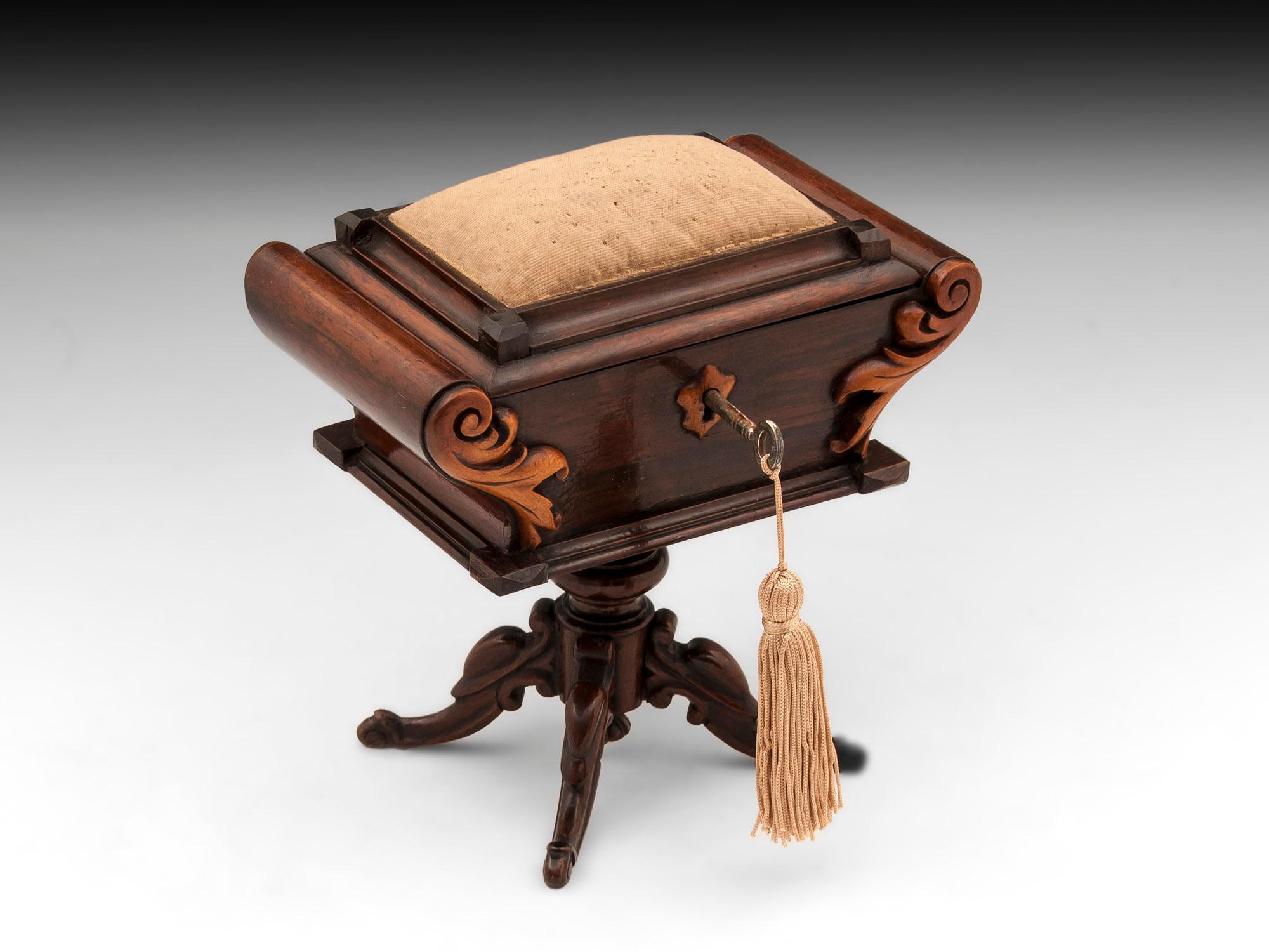 Antique Miniature Carved Mahogany Sewing Table Box 2