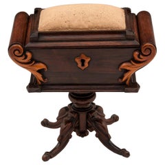 Antique Miniature Carved Mahogany Sewing Table Box