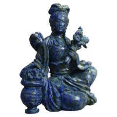 Antique Miniature Chinese Carved Lapis Lazuli Buddha, Circa 1890