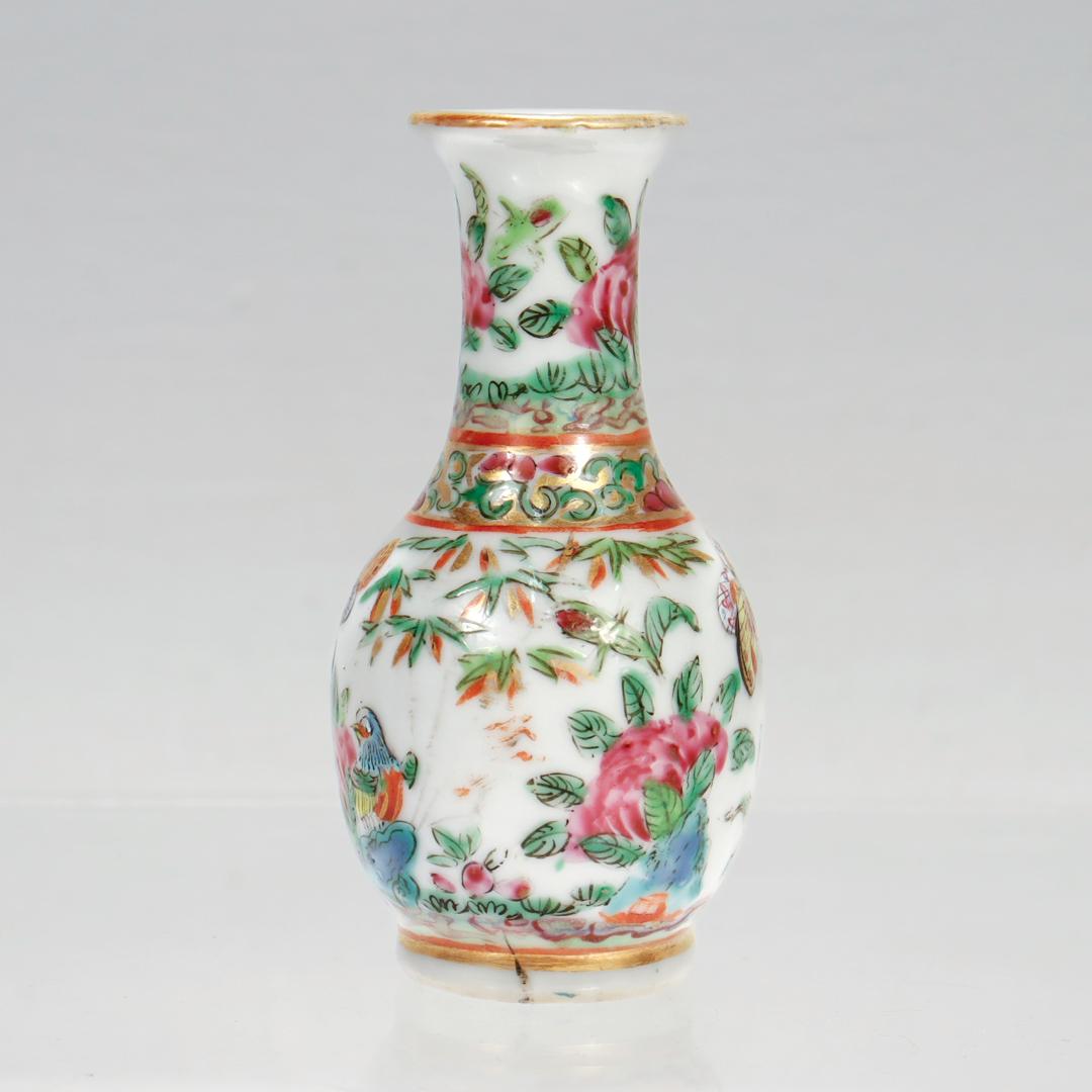 Chinese Export Antique Miniature Chinese Rose Mandarin Porcelain Vase