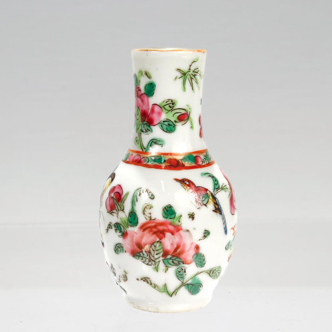 Chinese Export Antique Miniature Chinese Rose Mandarin Porcelain Vase