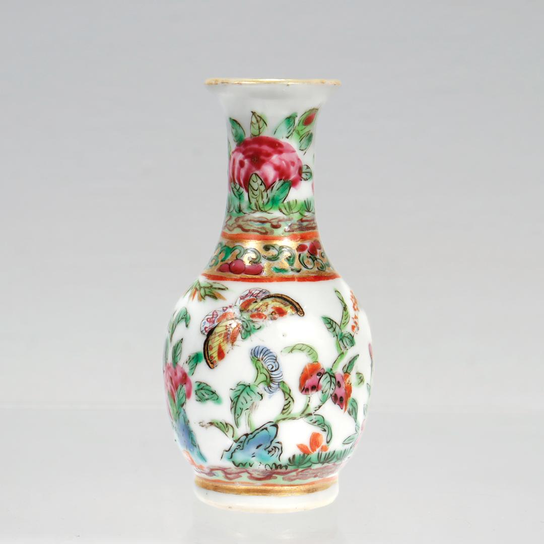 Antike Miniature Chinese Rose Mandarin Porzellan Vase (Chinesisch)