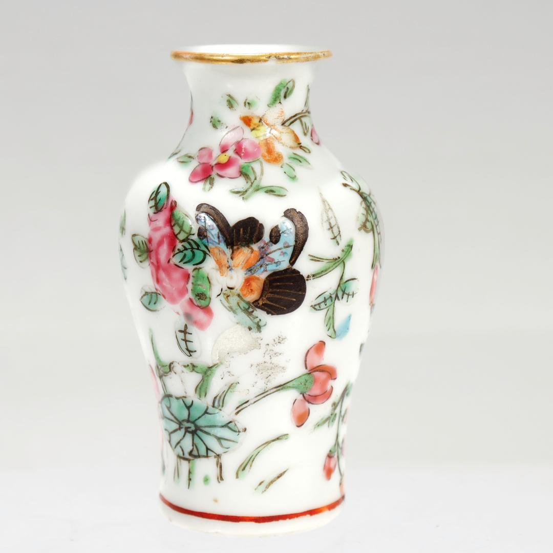Antique Miniature Chinese Rose Mandarin Porcelain Vase In Good Condition In Philadelphia, PA