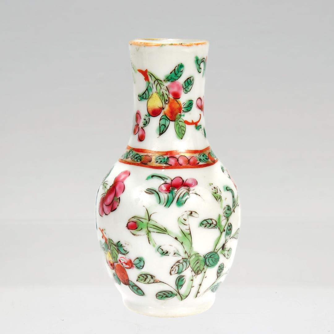 20th Century Antique Miniature Chinese Rose Mandarin Porcelain Vase