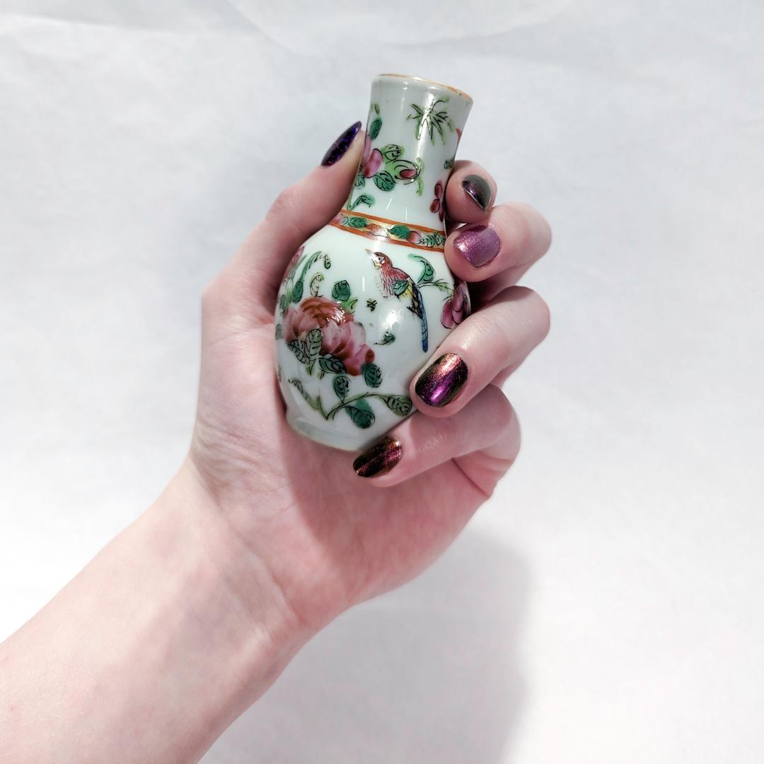 Antique Miniature Chinese Rose Mandarin Porcelain Vase 3