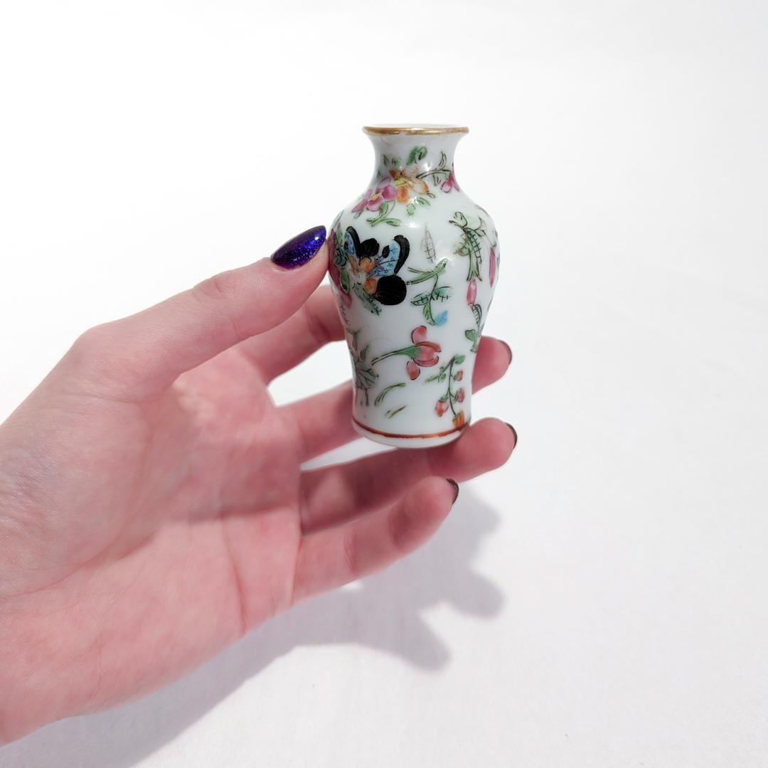 Antique Miniature Chinese Rose Mandarin Porcelain Vase 3