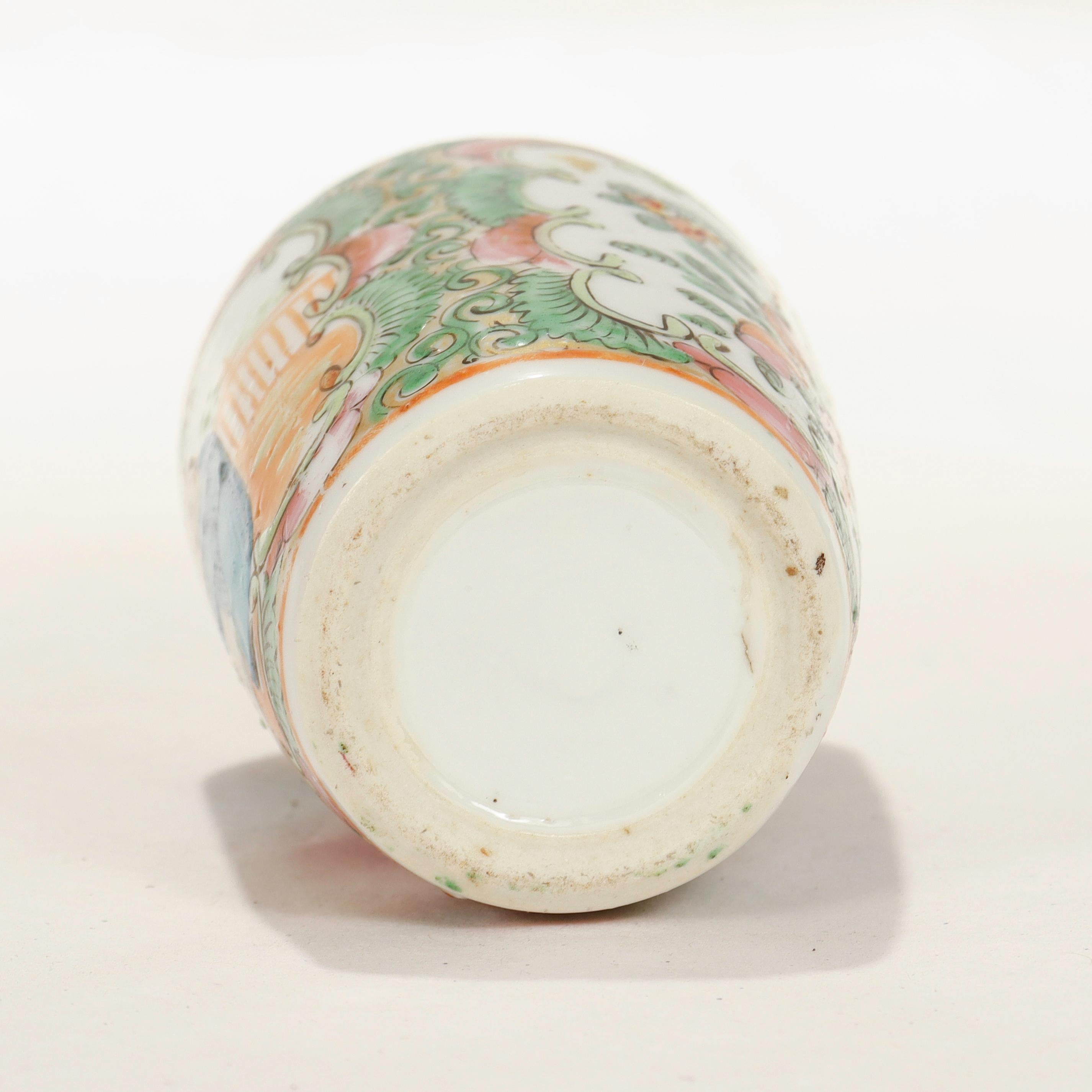 Antique Miniature Chinese Rose Medallion Porcelain Vase 6