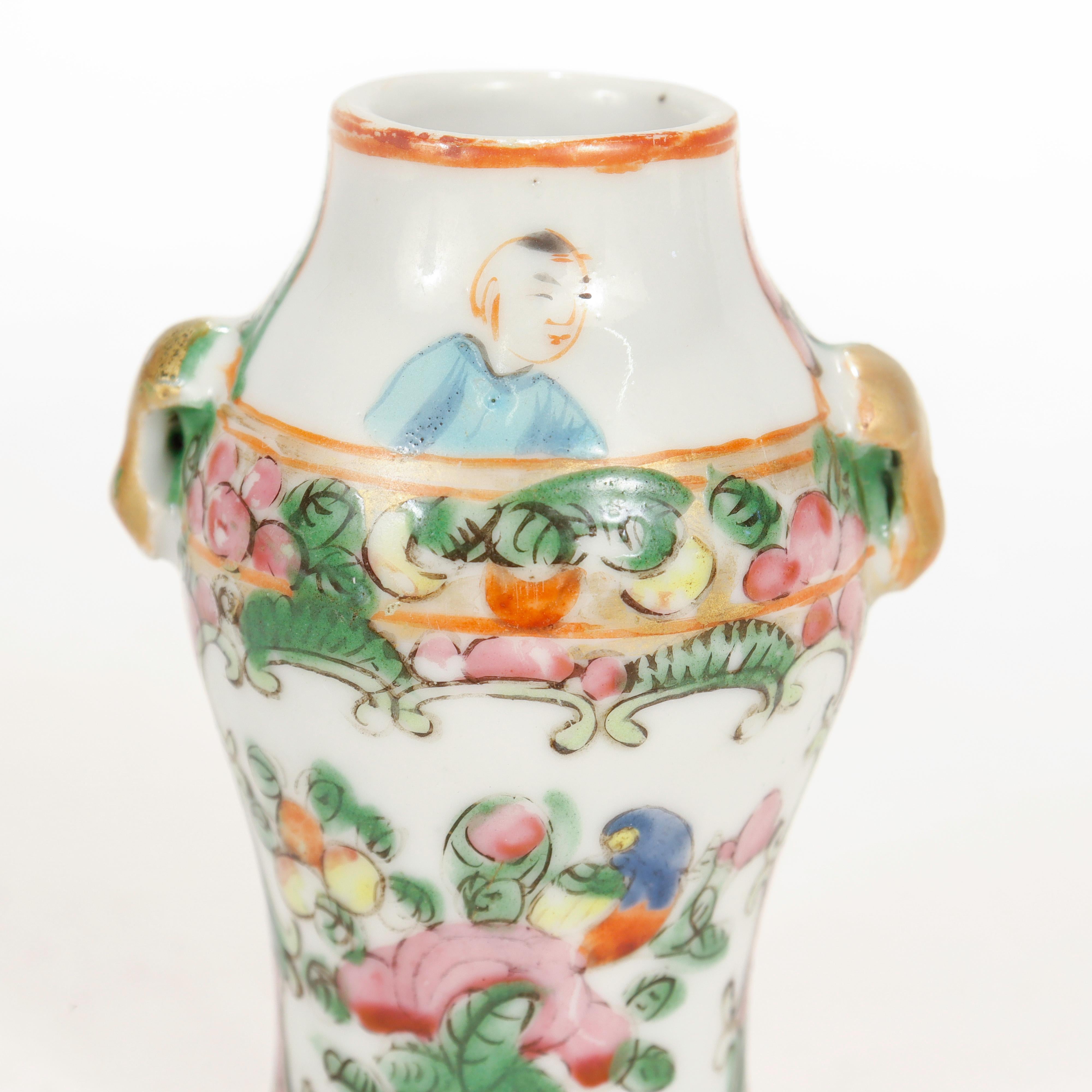 Antique Miniature Chinese Rose Medallion Porcelain Vase 6