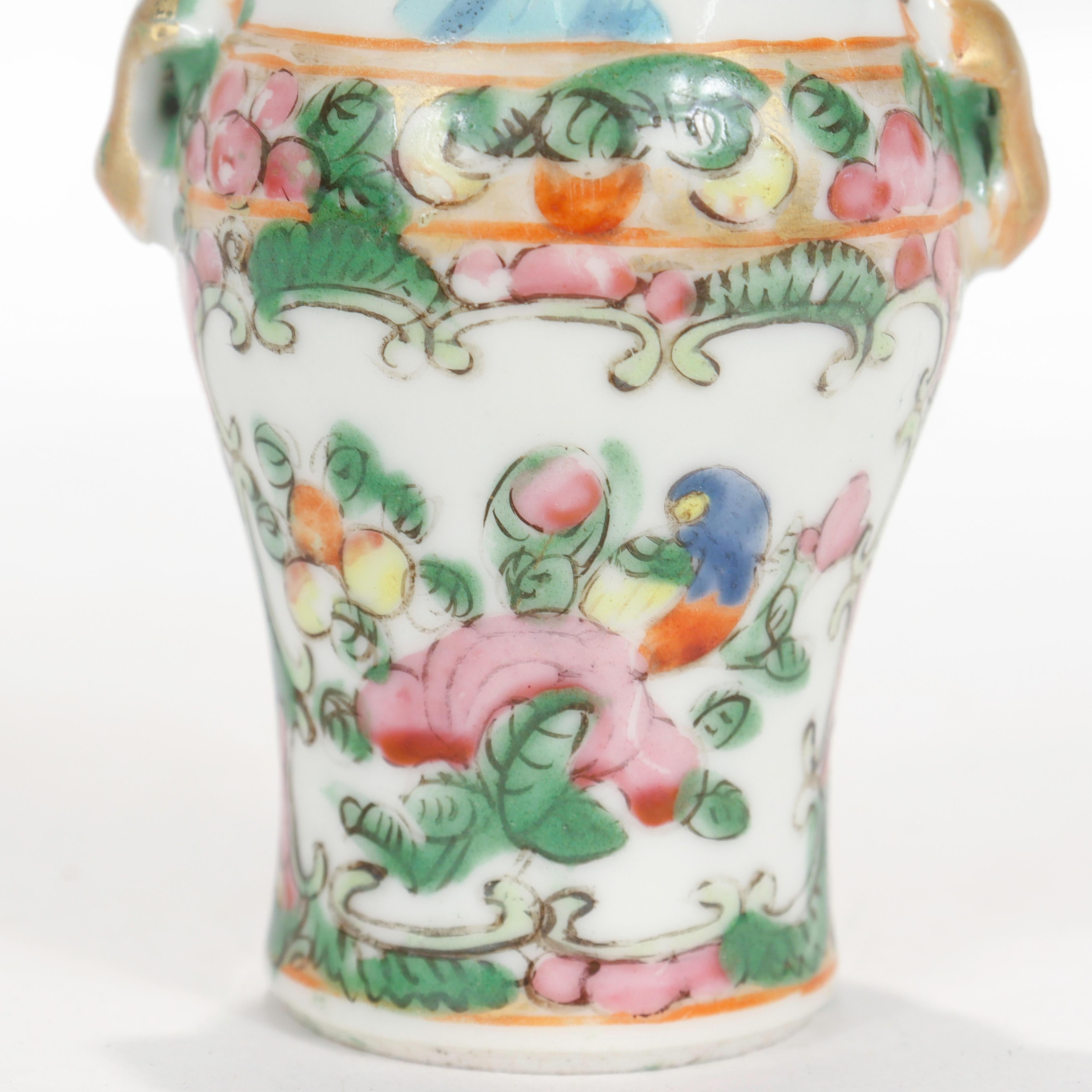 Antique Miniature Chinese Rose Medallion Porcelain Vase 7