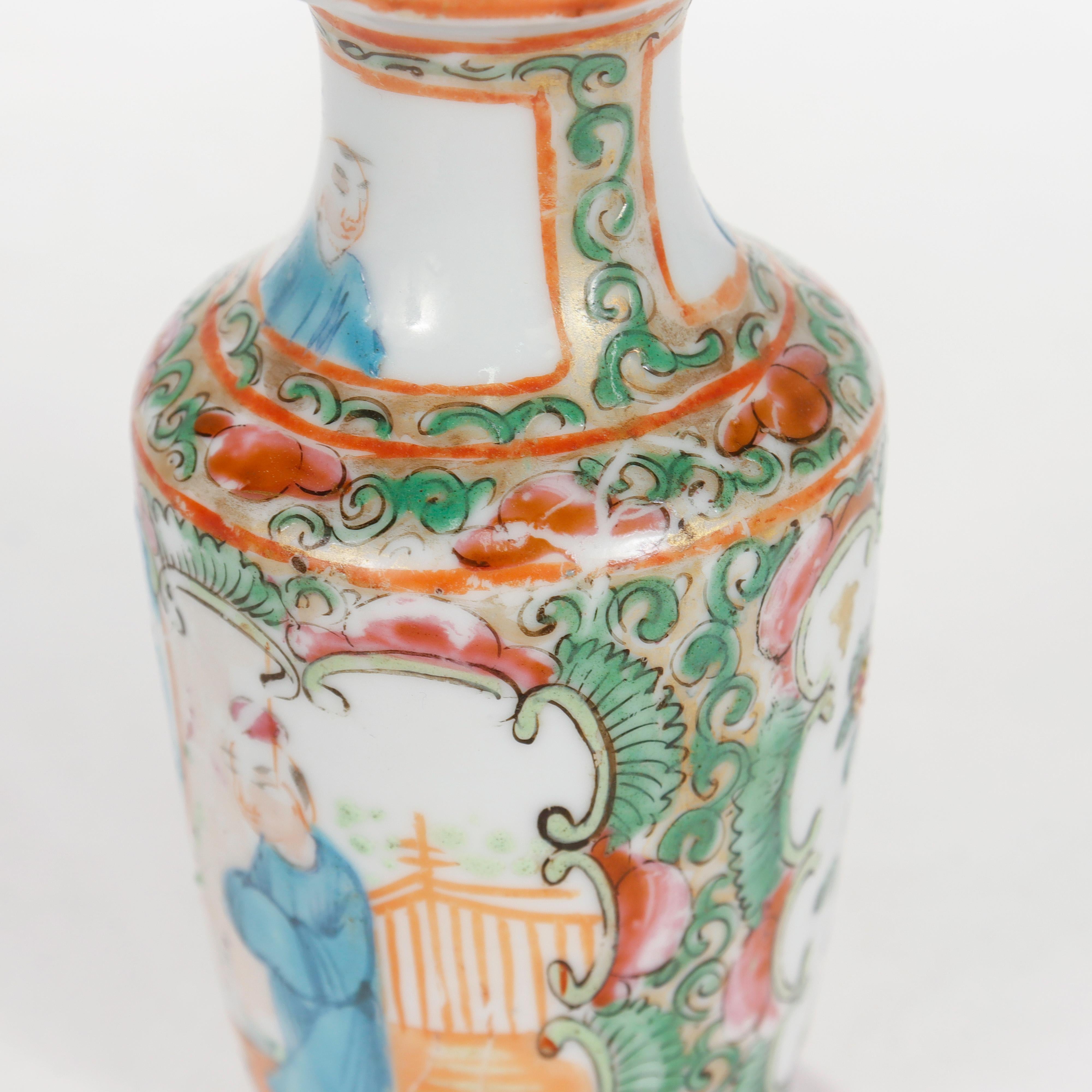 Antique Miniature Chinese Rose Medallion Porcelain Vase 9