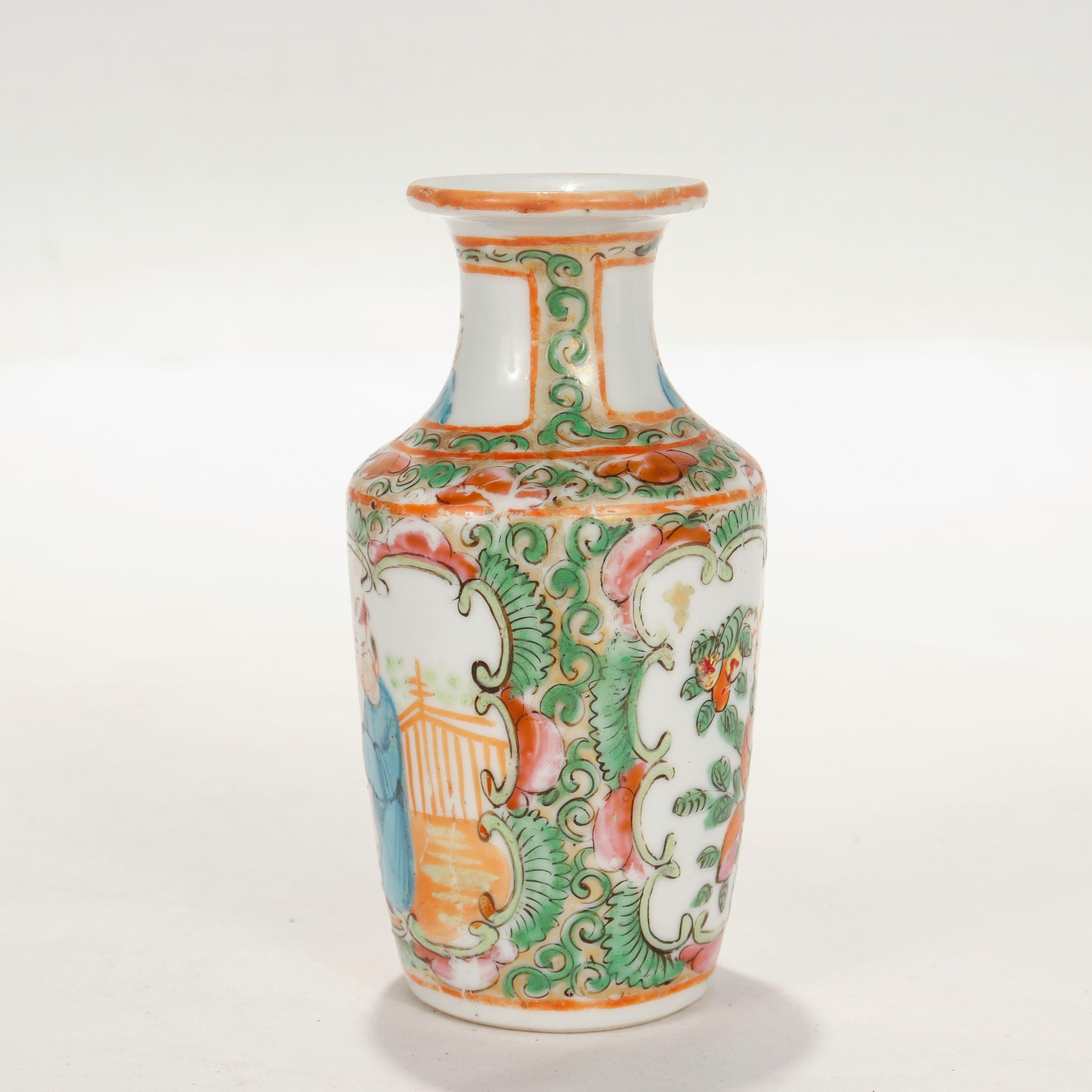 Chinese Export Antique Miniature Chinese Rose Medallion Porcelain Vase