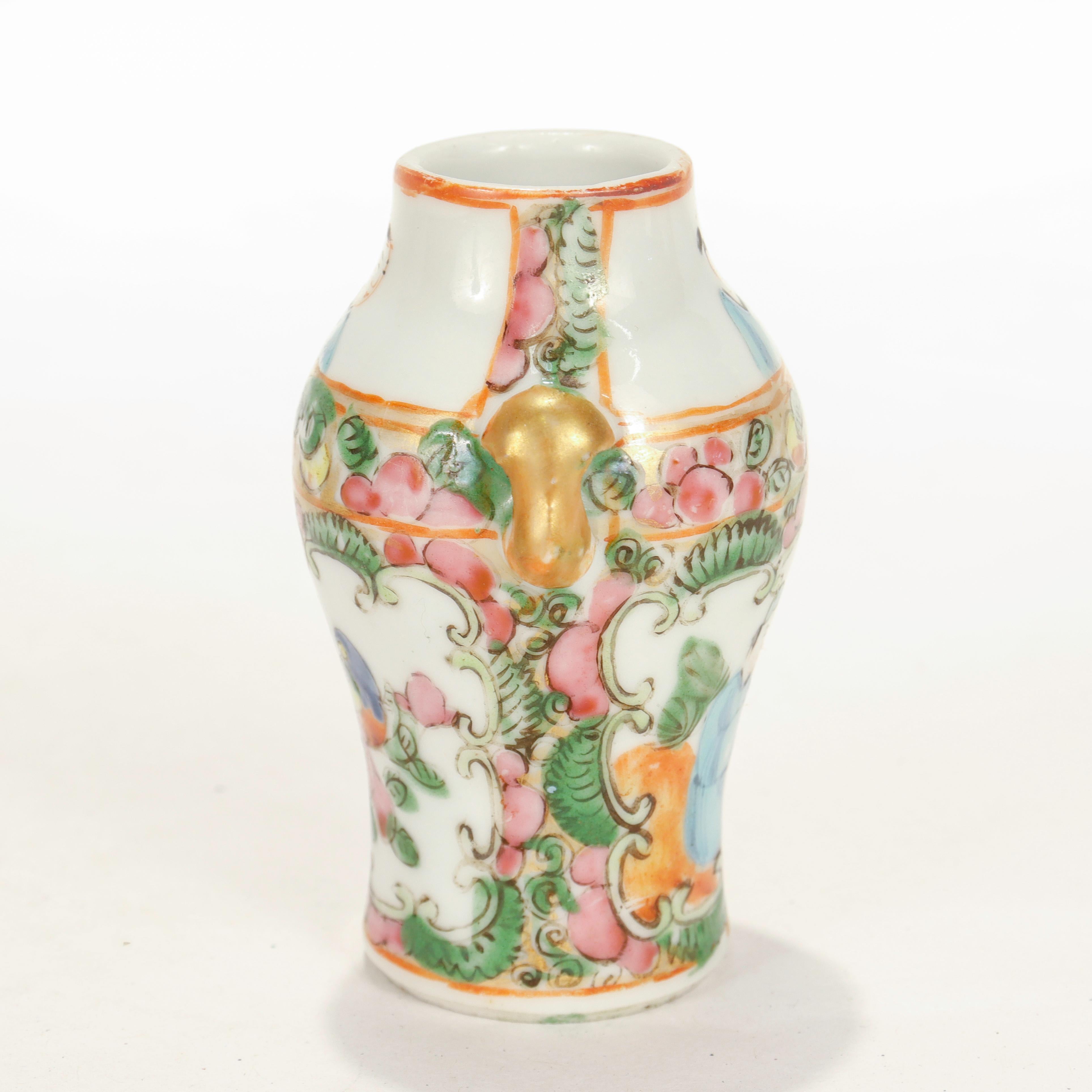 Chinese Export Antique Miniature Chinese Rose Medallion Porcelain Vase