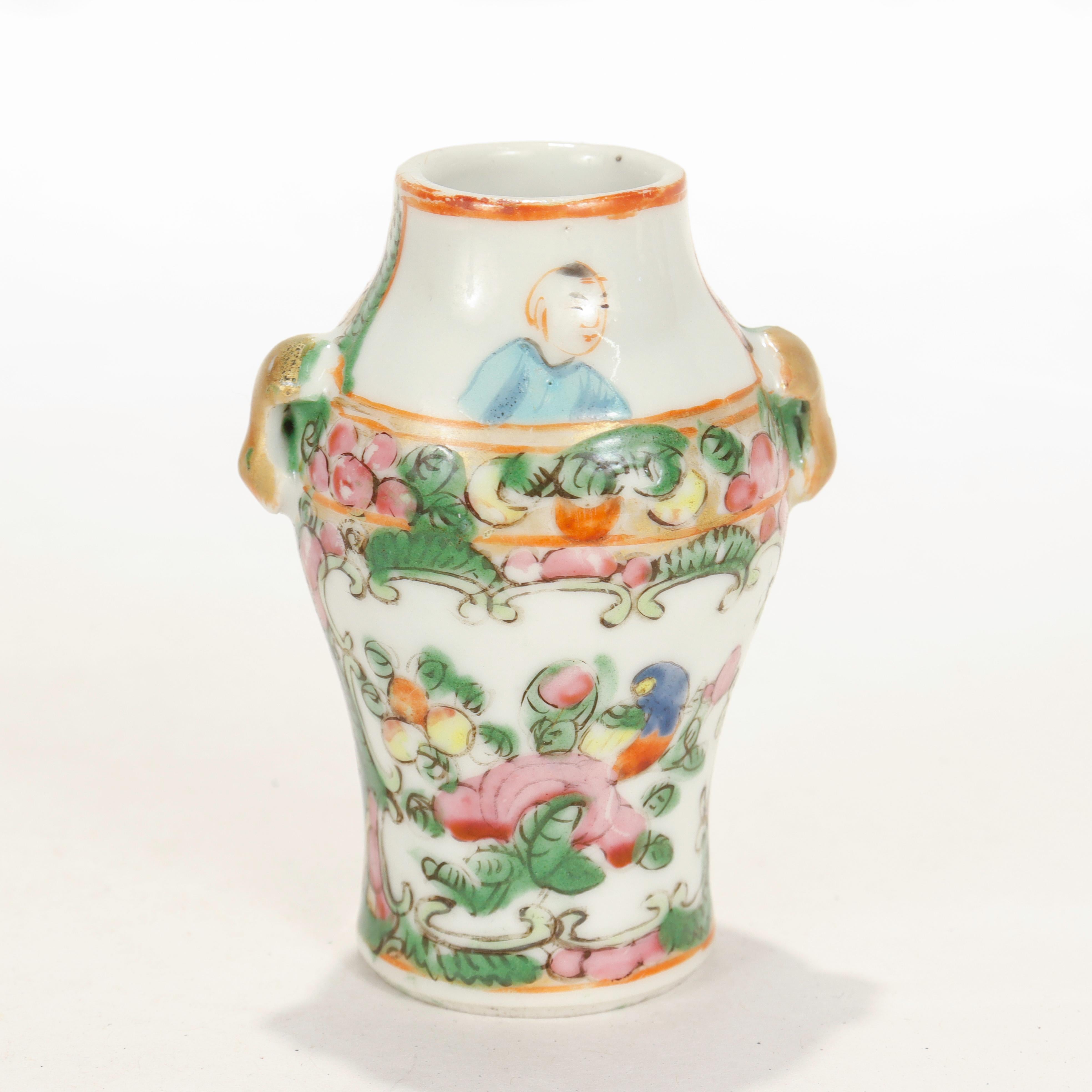 Gilt Antique Miniature Chinese Rose Medallion Porcelain Vase