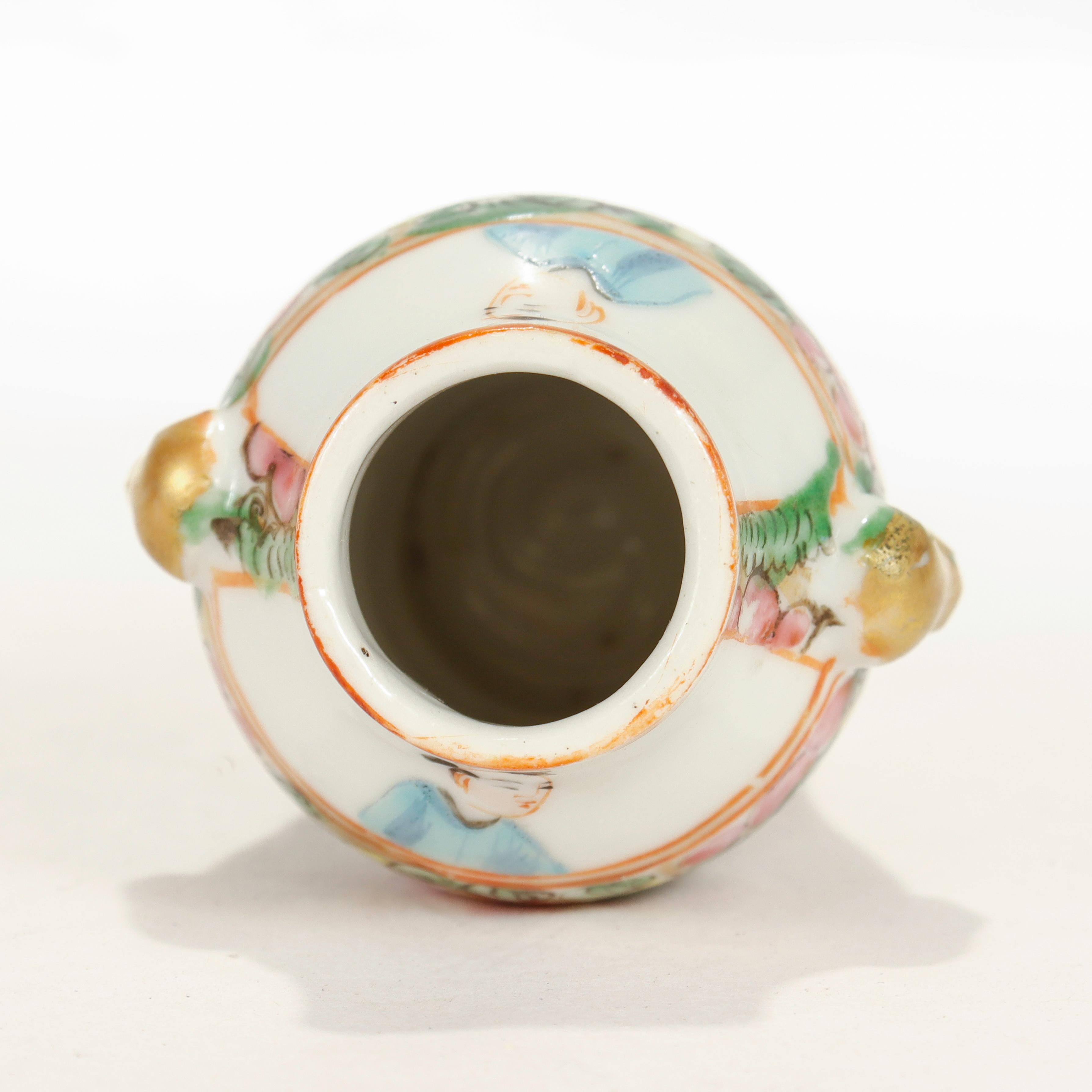 Antique Miniature Chinese Rose Medallion Porcelain Vase 1