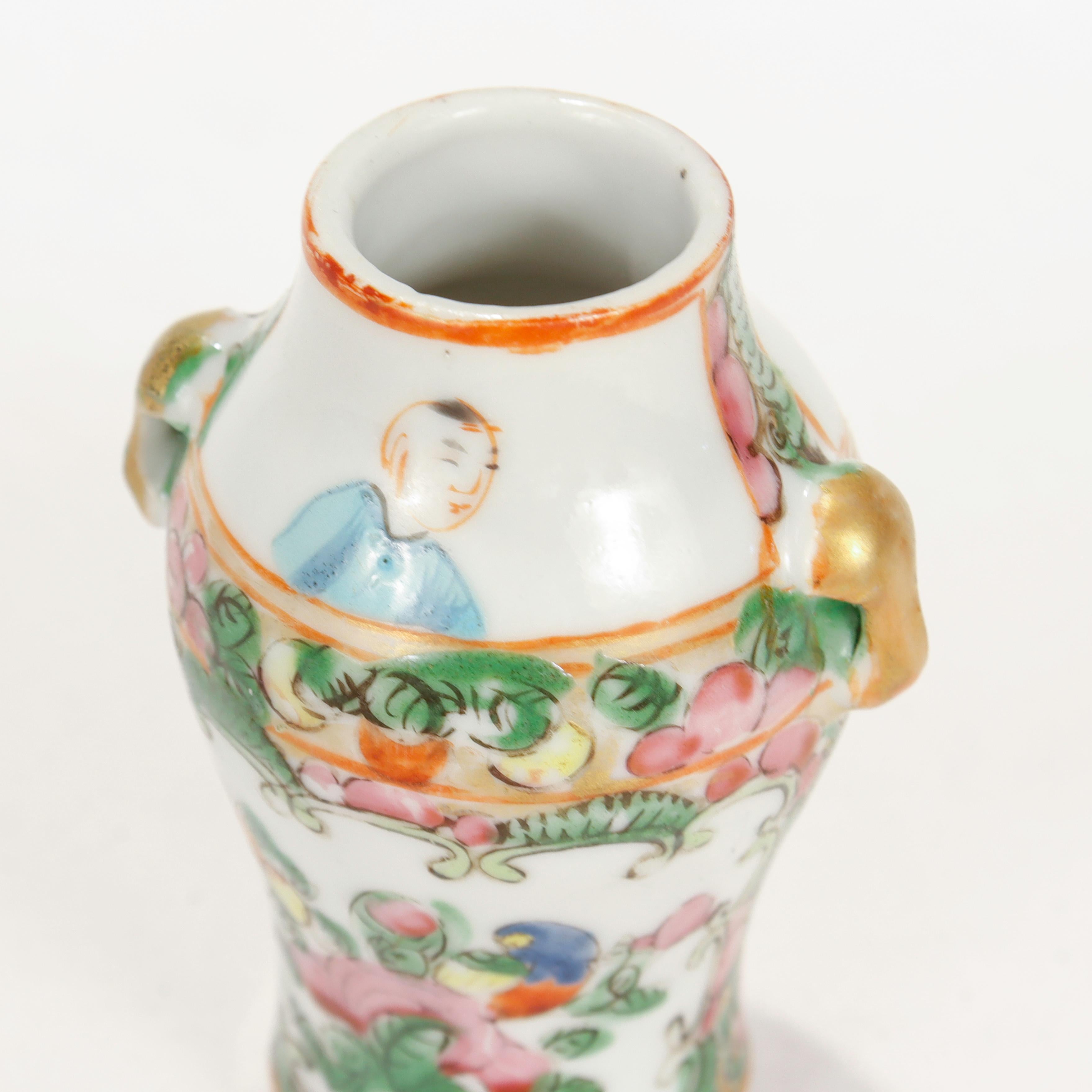 Antique Miniature Chinese Rose Medallion Porcelain Vase 3