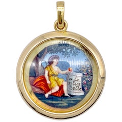 Pendentif aquarelle miniature d'antiquités en argent et or doré, Choix de Paris