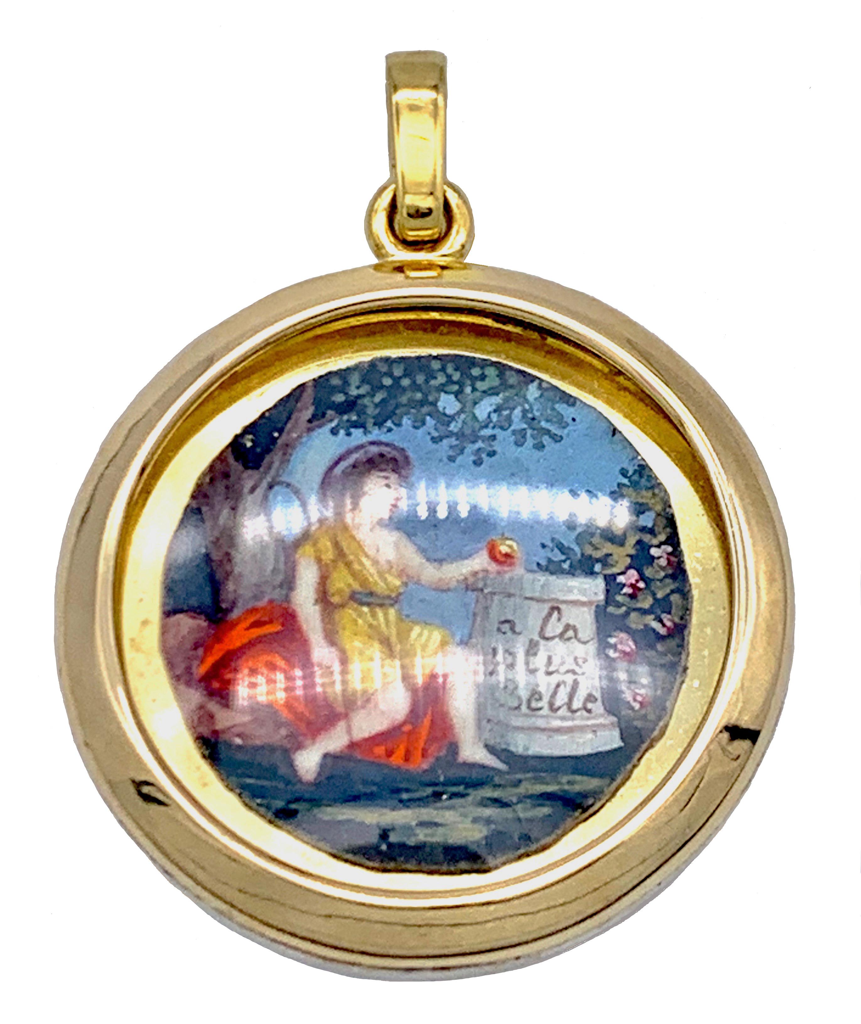Antique Miniature Choice of Paris Watercolor Pendant Silver Gilt Gold In Good Condition For Sale In Munich, Bavaria