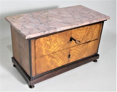 Antique Miniature Dresser Styled Jewelry Chest or Music Box with Pink Marble Top