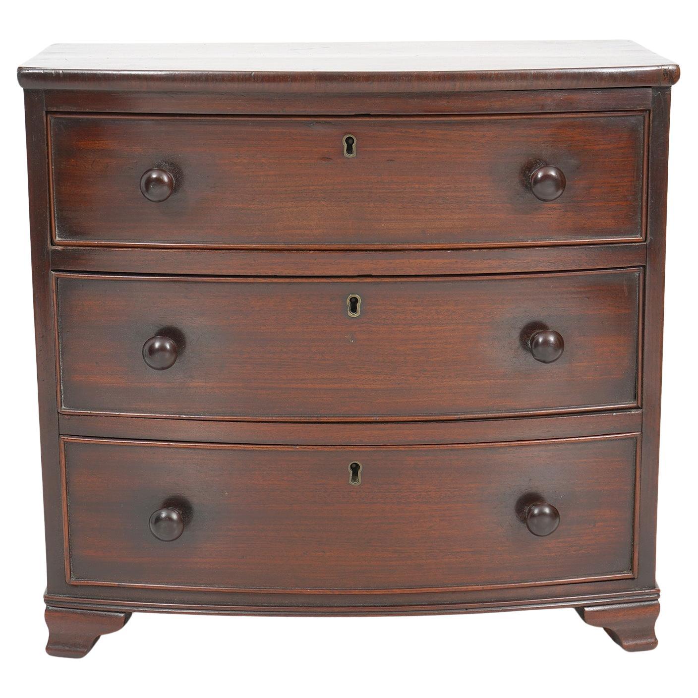 Antique Miniature English Mahogany Bow Front Hepplewhite Chest - Circa 1820's For Sale