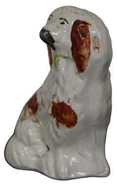 Antique Miniature English Staffordshire Porcelain Spaniel Dog Figurine