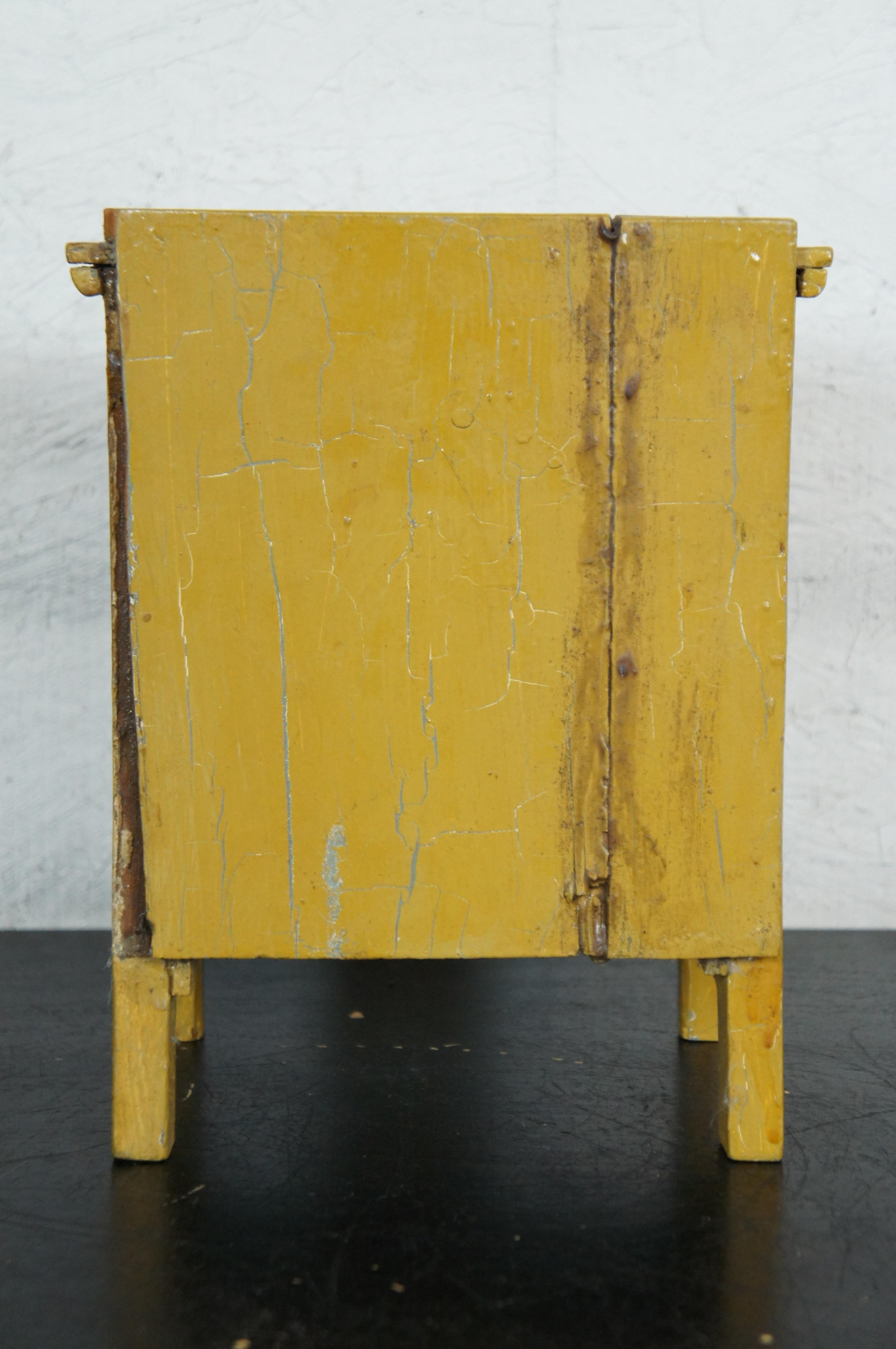 20th Century Antique Miniature Folk Art Yellow Painted Dresser Chest of Drawers 11