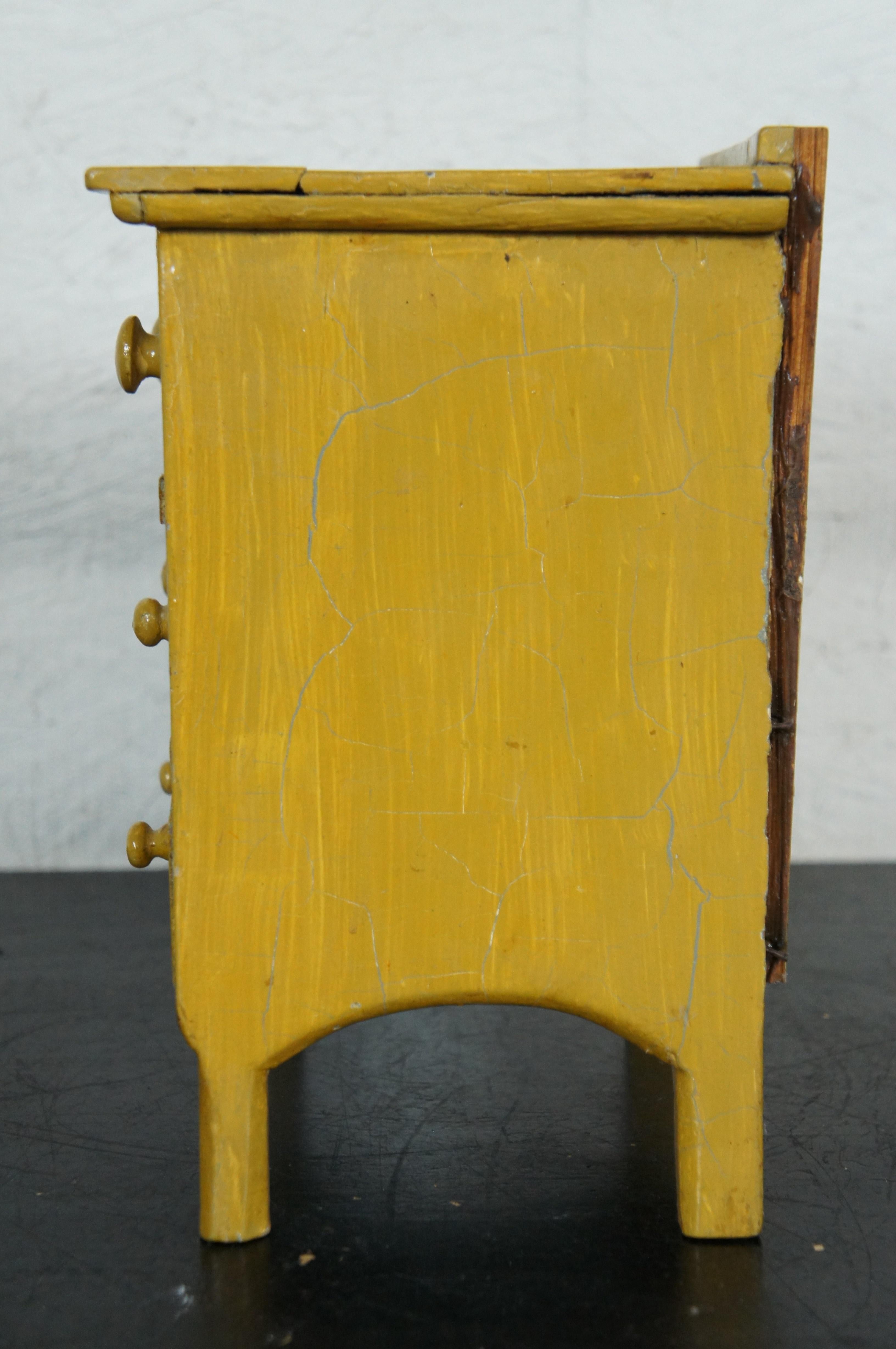 Antique Miniature Folk Art Yellow Painted Dresser Chest of Drawers 11