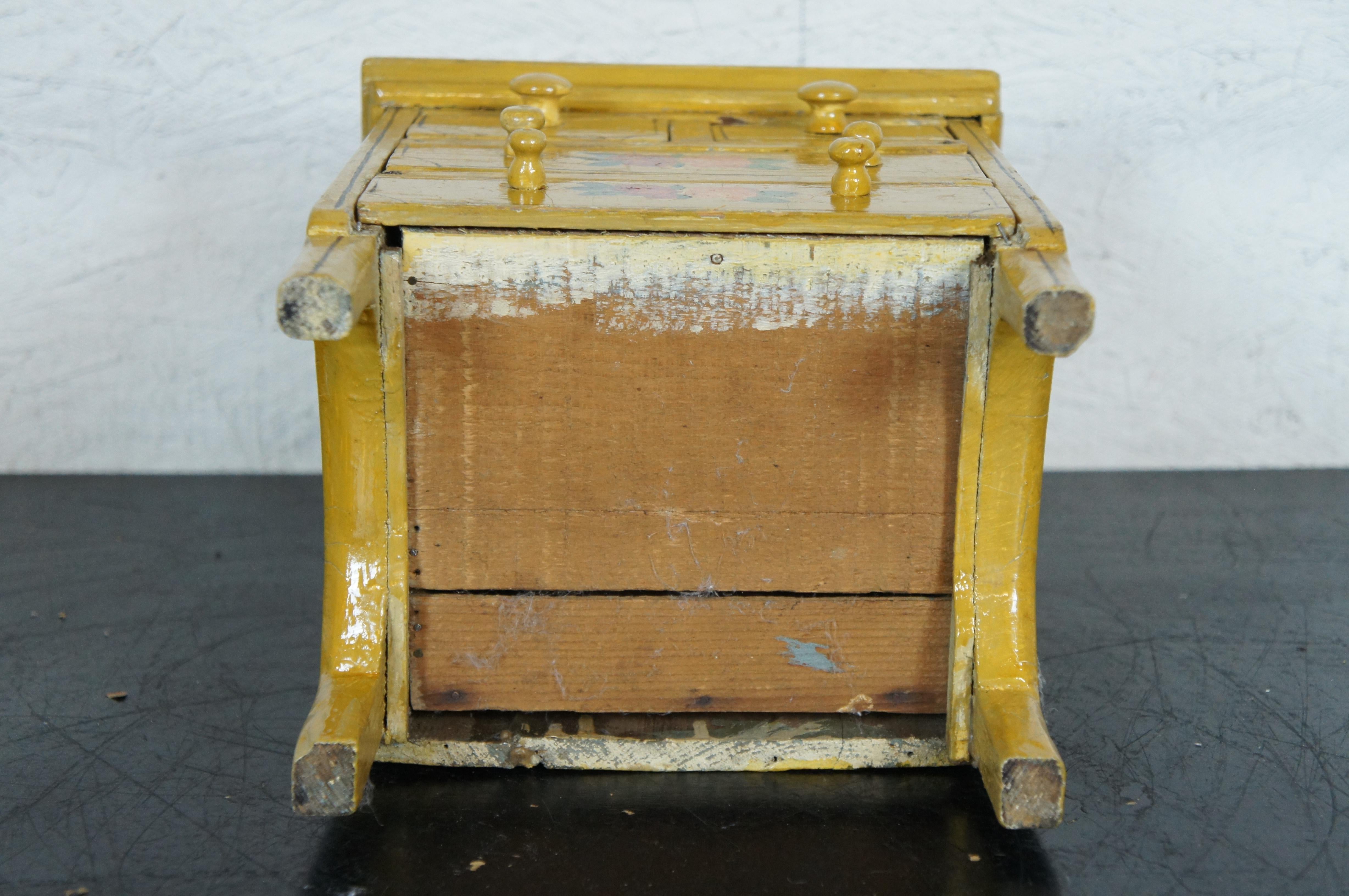 Antique Miniature Folk Art Yellow Painted Dresser Chest of Drawers 11