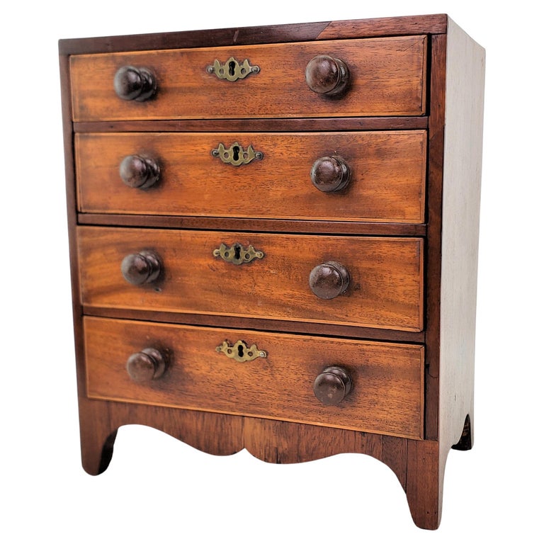 Antique Miniature Four Drawer Tall Boy Dresser with Turned Knobs and