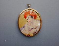 Antique Miniature Framed Painting Woman with Red Turban
