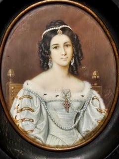 Antique Miniature French Portrait Painting, Signed 19th Century