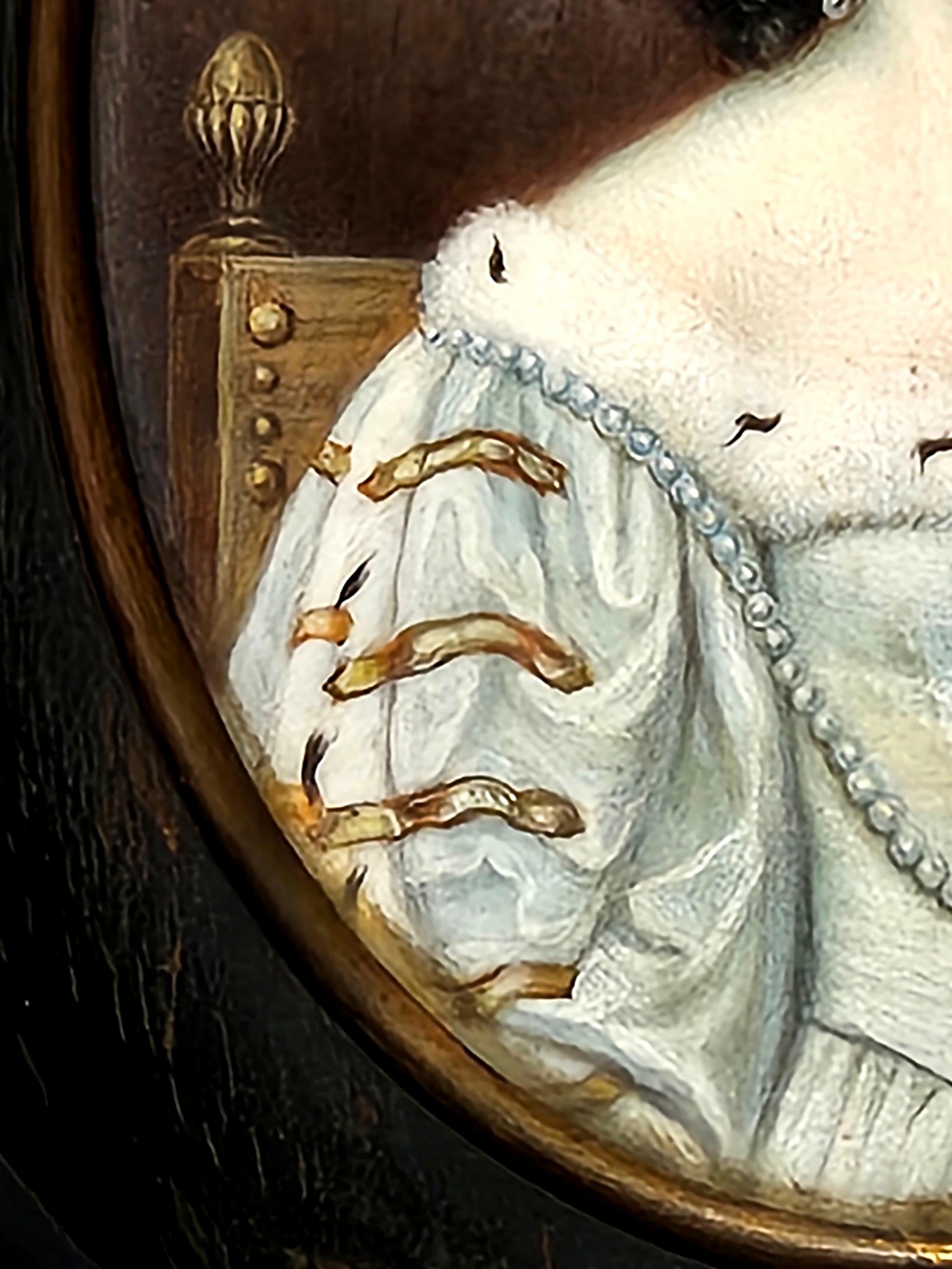 Antike französische Miniatur-Porträtmalerei, signiert 19. (19. Jahrhundert) im Angebot