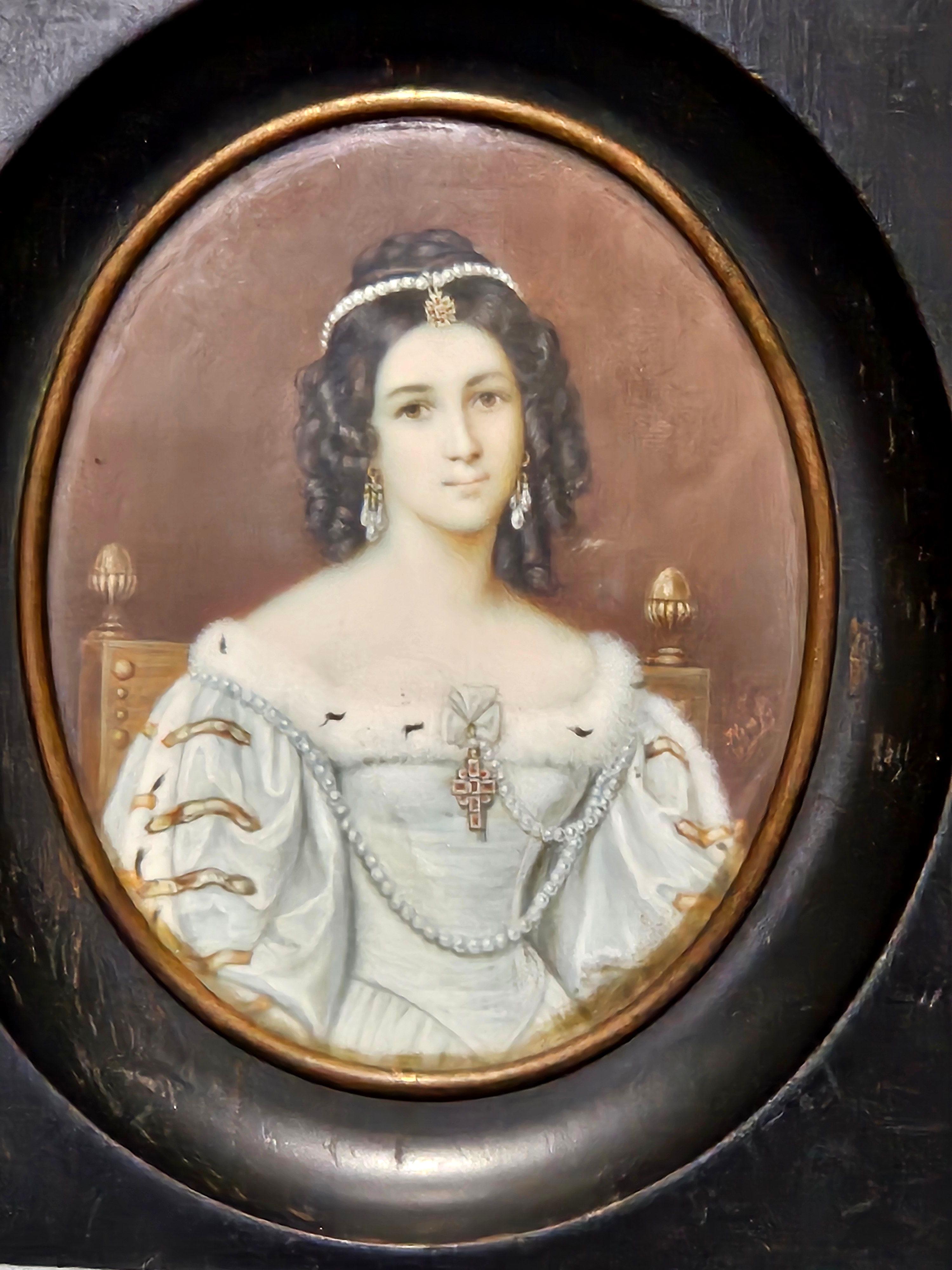 Antike französische Miniatur-Porträtmalerei, signiert 19. (Leinwand) im Angebot