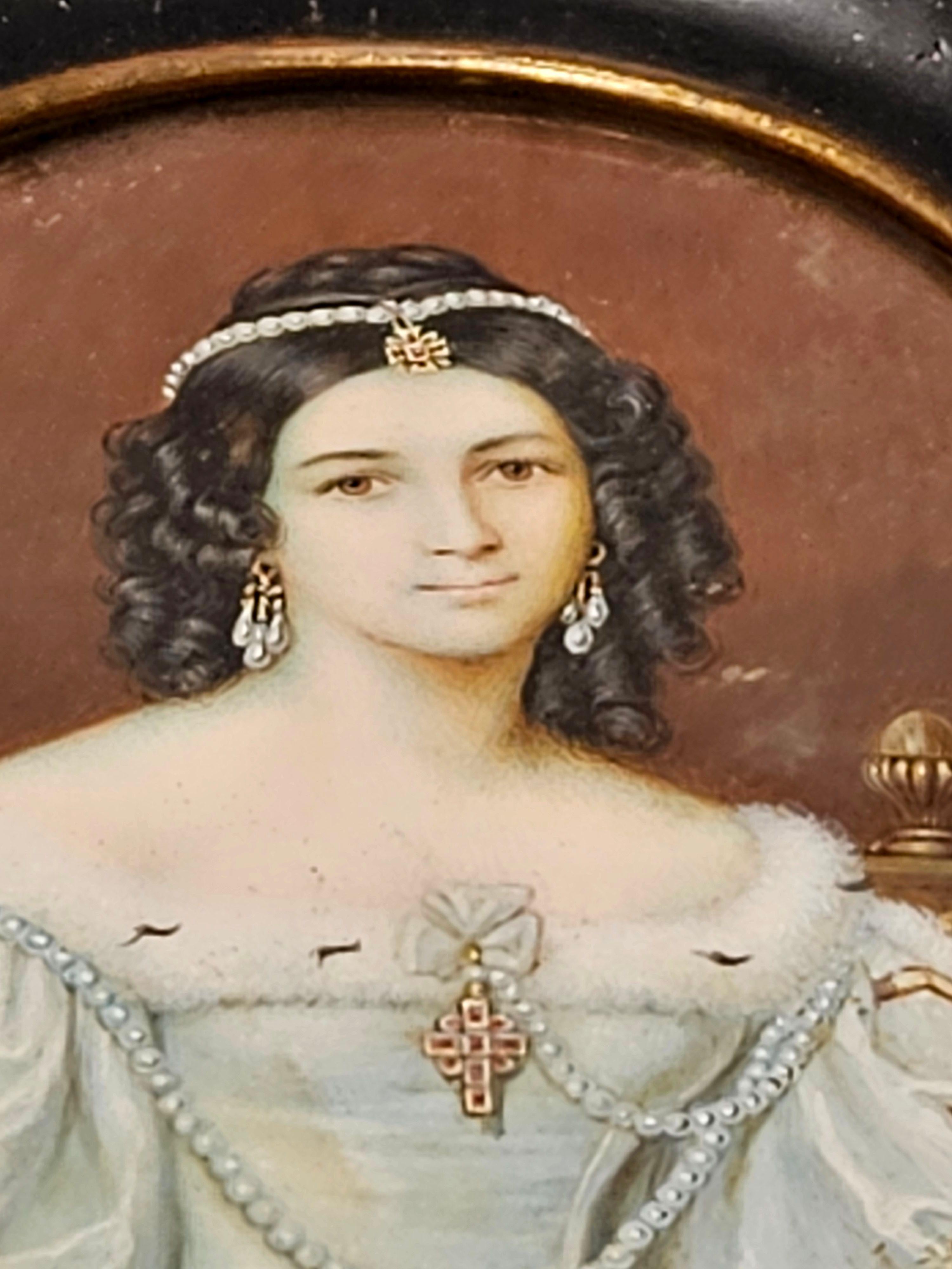 Antike französische Miniatur-Porträtmalerei, signiert 19. im Angebot 2