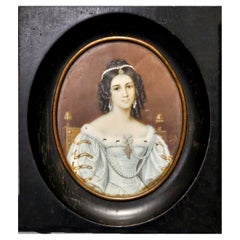 Antique Miniature French Portrait Painting, Signed 19th Century