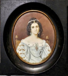 Antique Miniature French Portrait Painting, Signed 19th Century