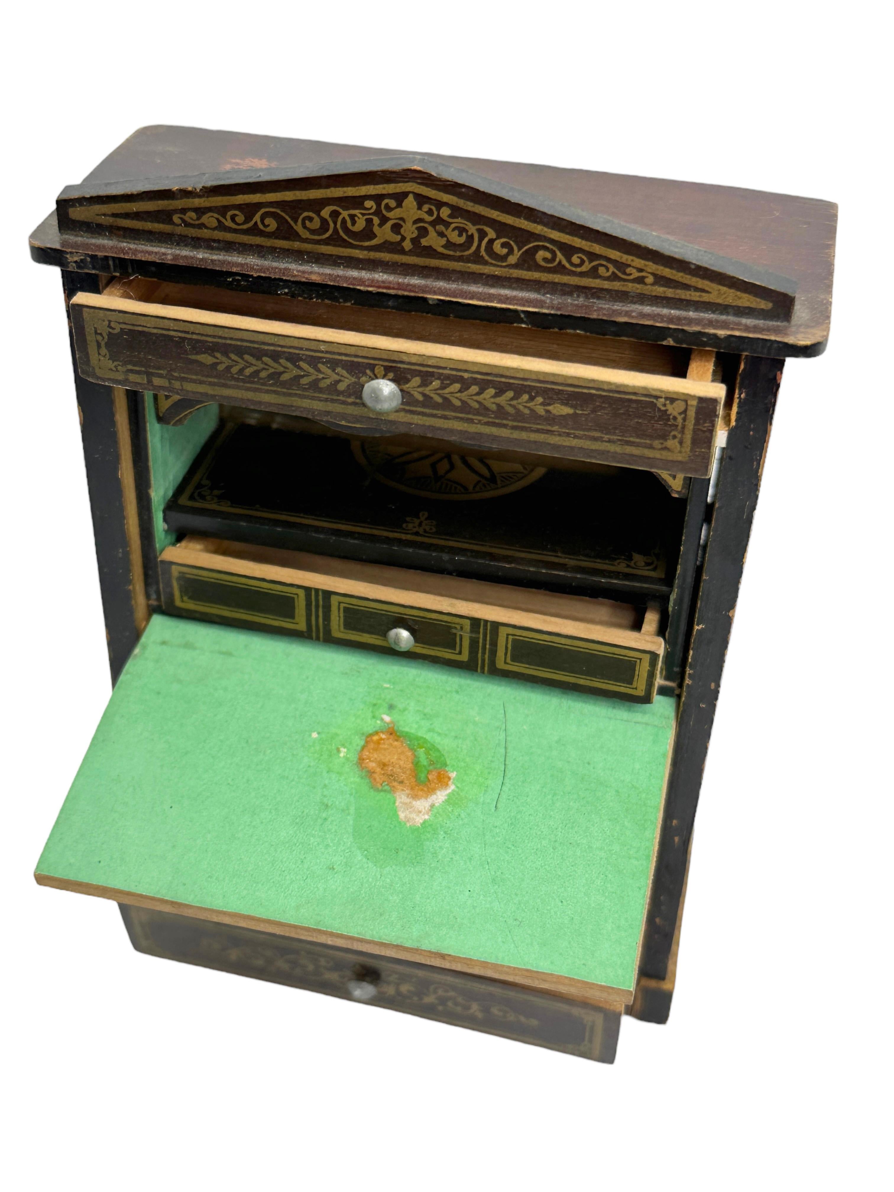 Late 19th Century Antique Miniature German Boule Biedermeier Dollhouse Secretary Desk, 1860-1890s For Sale