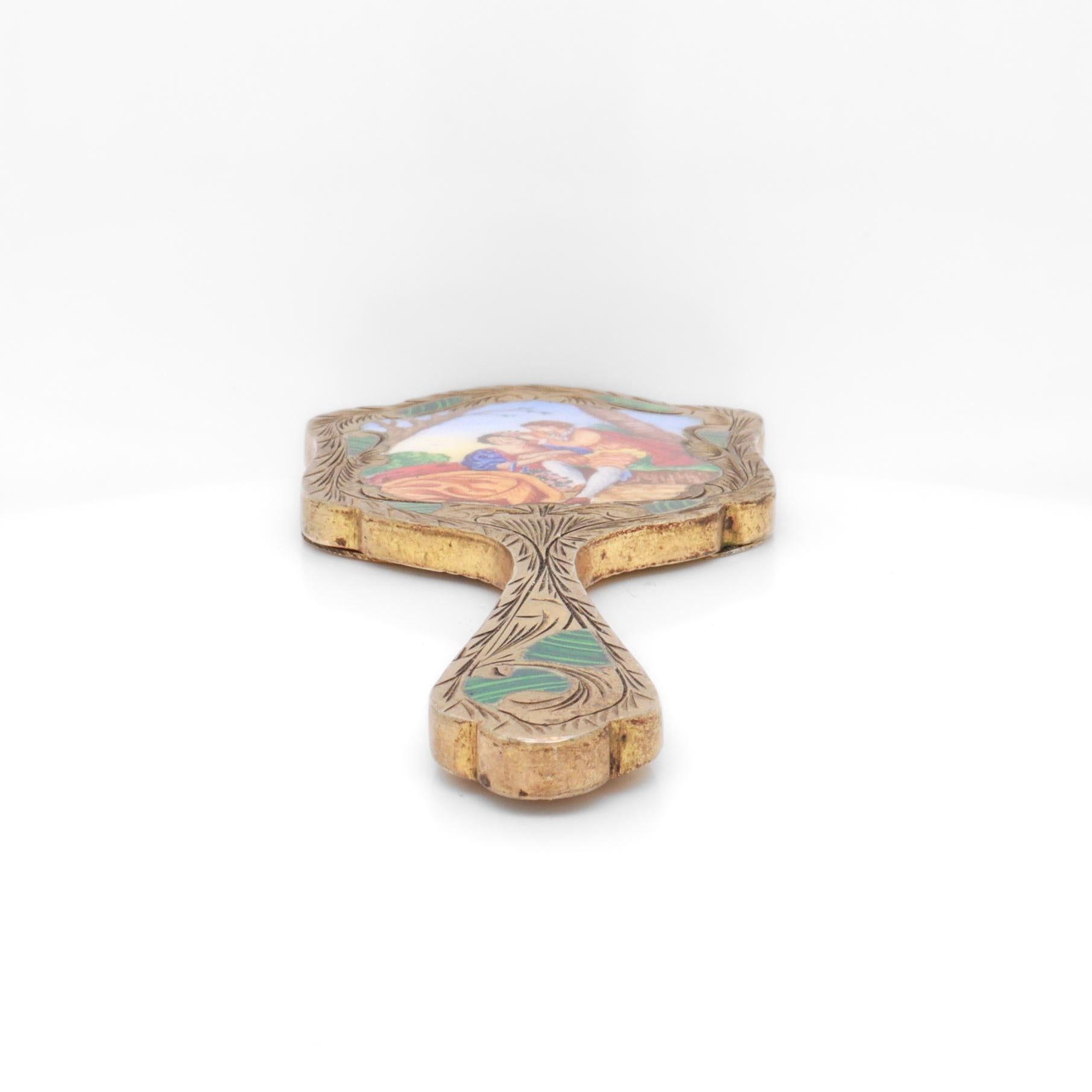 Antique Miniature Gilt .800 Silver & Enamel Hand Mirror For Sale 8