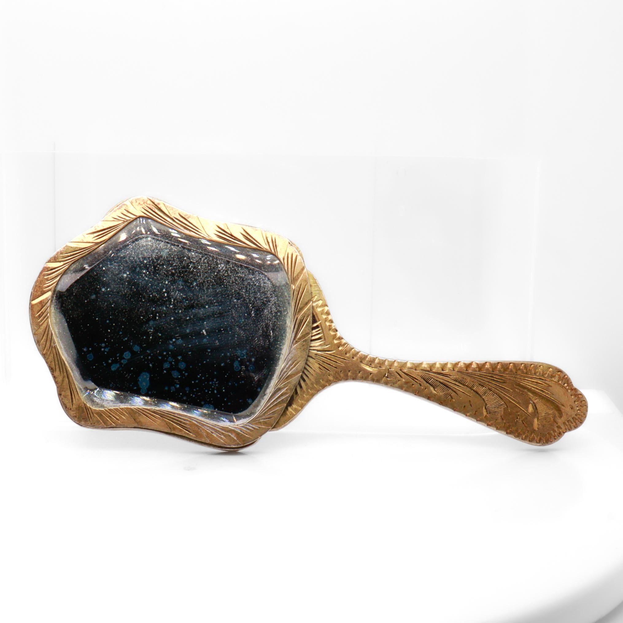 Antique Miniature Gilt .800 Silver & Enamel Hand Mirror For Sale 11