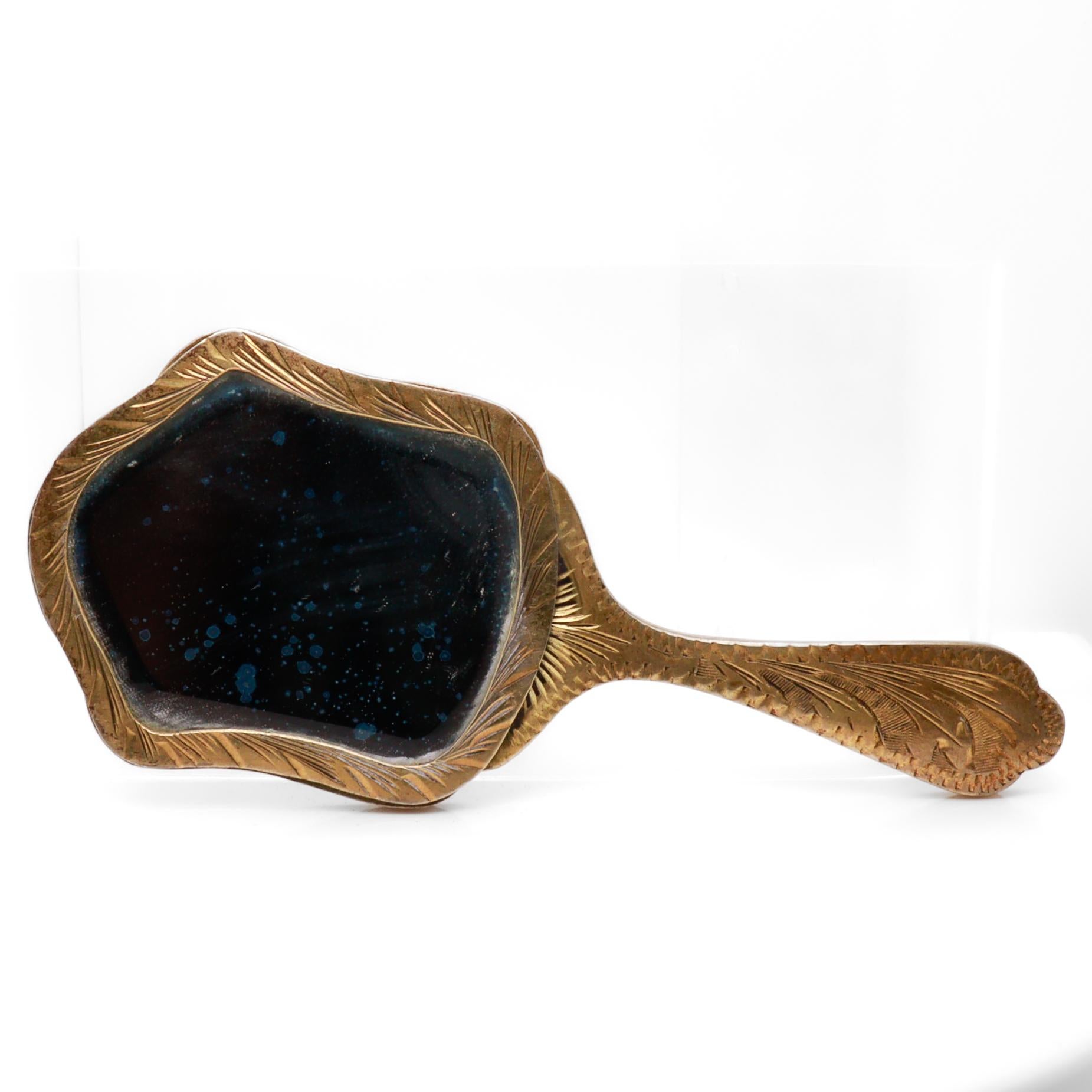 Antique Miniature Gilt .800 Silver & Enamel Hand Mirror For Sale 12