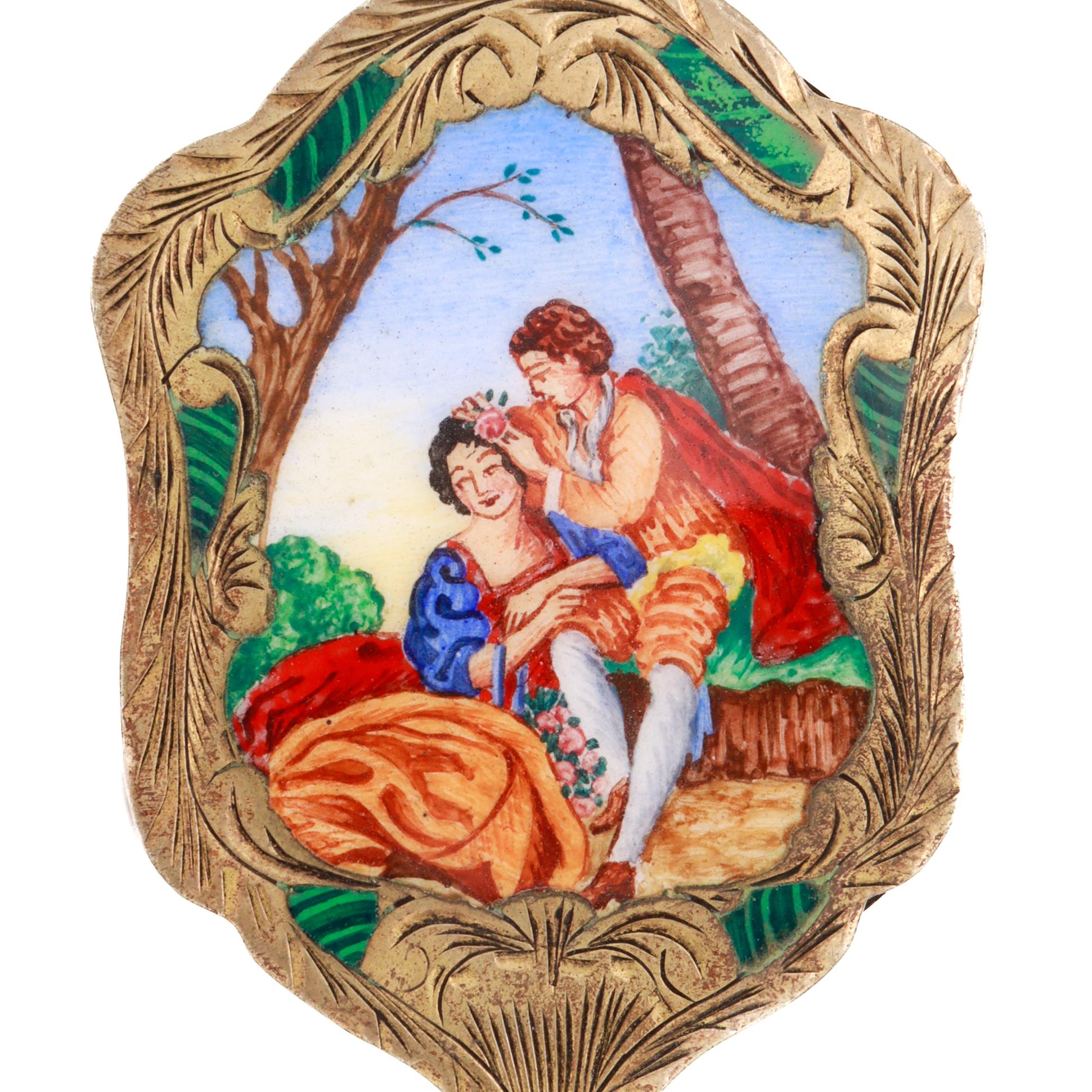 Antique Miniature Gilt .800 Silver & Enamel Hand Mirror In Good Condition For Sale In Philadelphia, PA