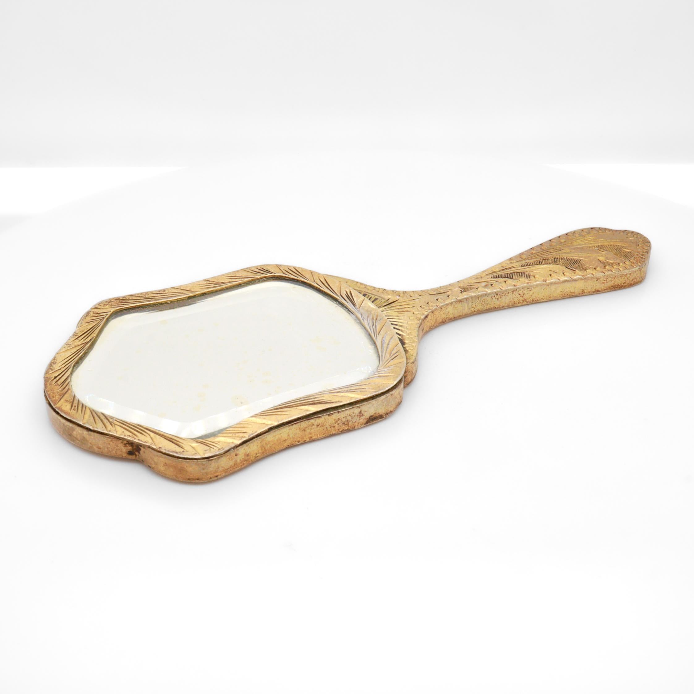 Antique Miniature Gilt .800 Silver & Enamel Hand Mirror For Sale 3