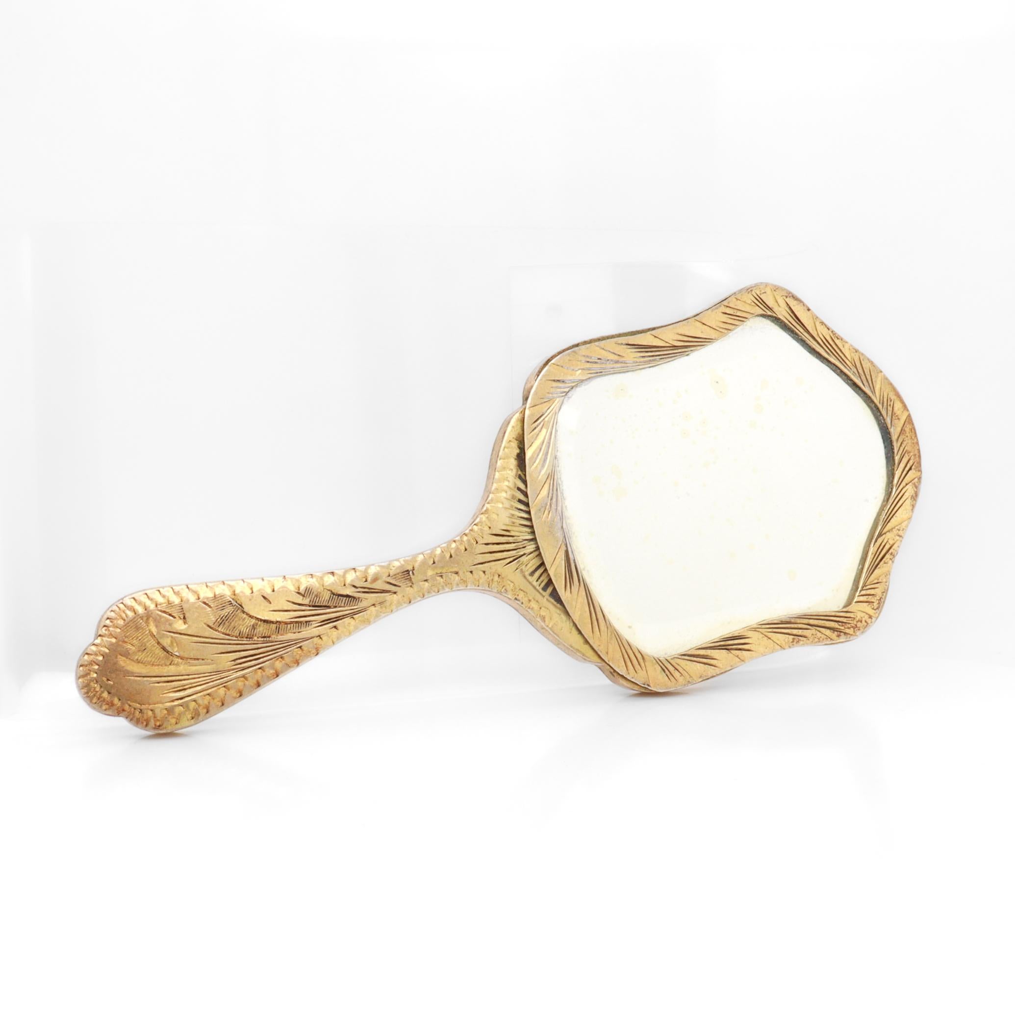 Antique Miniature Gilt .800 Silver & Enamel Hand Mirror For Sale 4