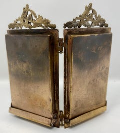Antique Miniature Gold Bronze Double Picture Frame, circa 1890